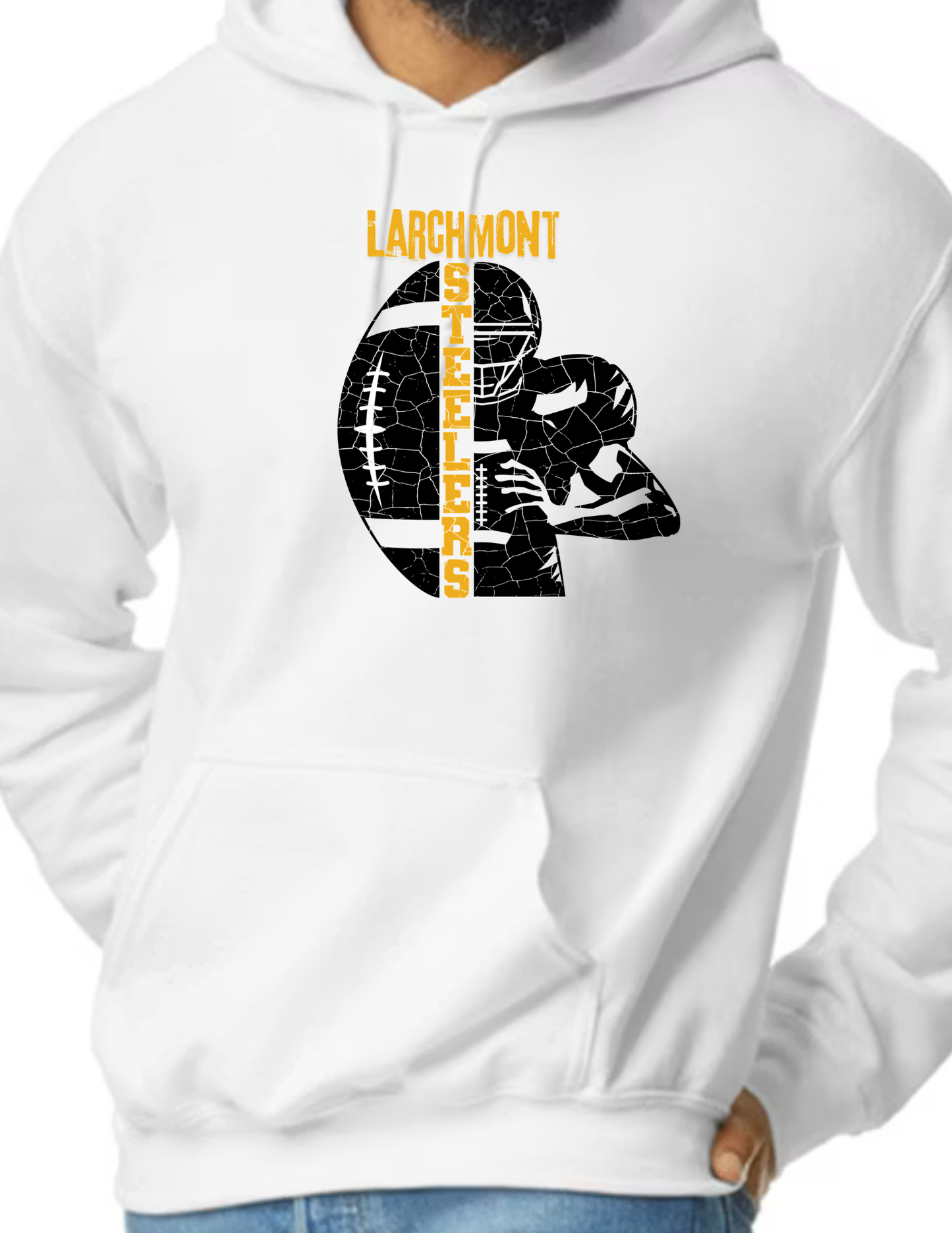 Larchmont Steelers Football & Player Image- White (CUSTOMIZED NAME ON BACK)