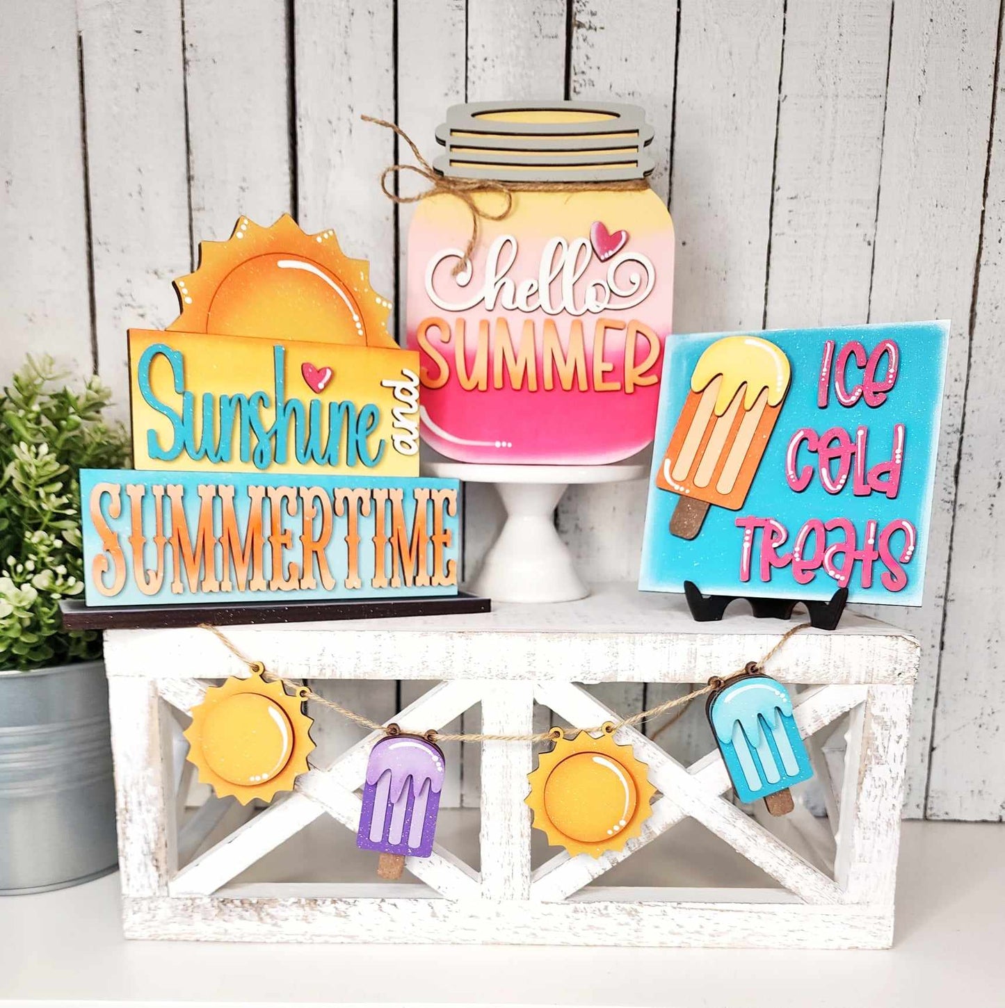 Hello Summer Tiered Tray Decor Set- DIY Blank