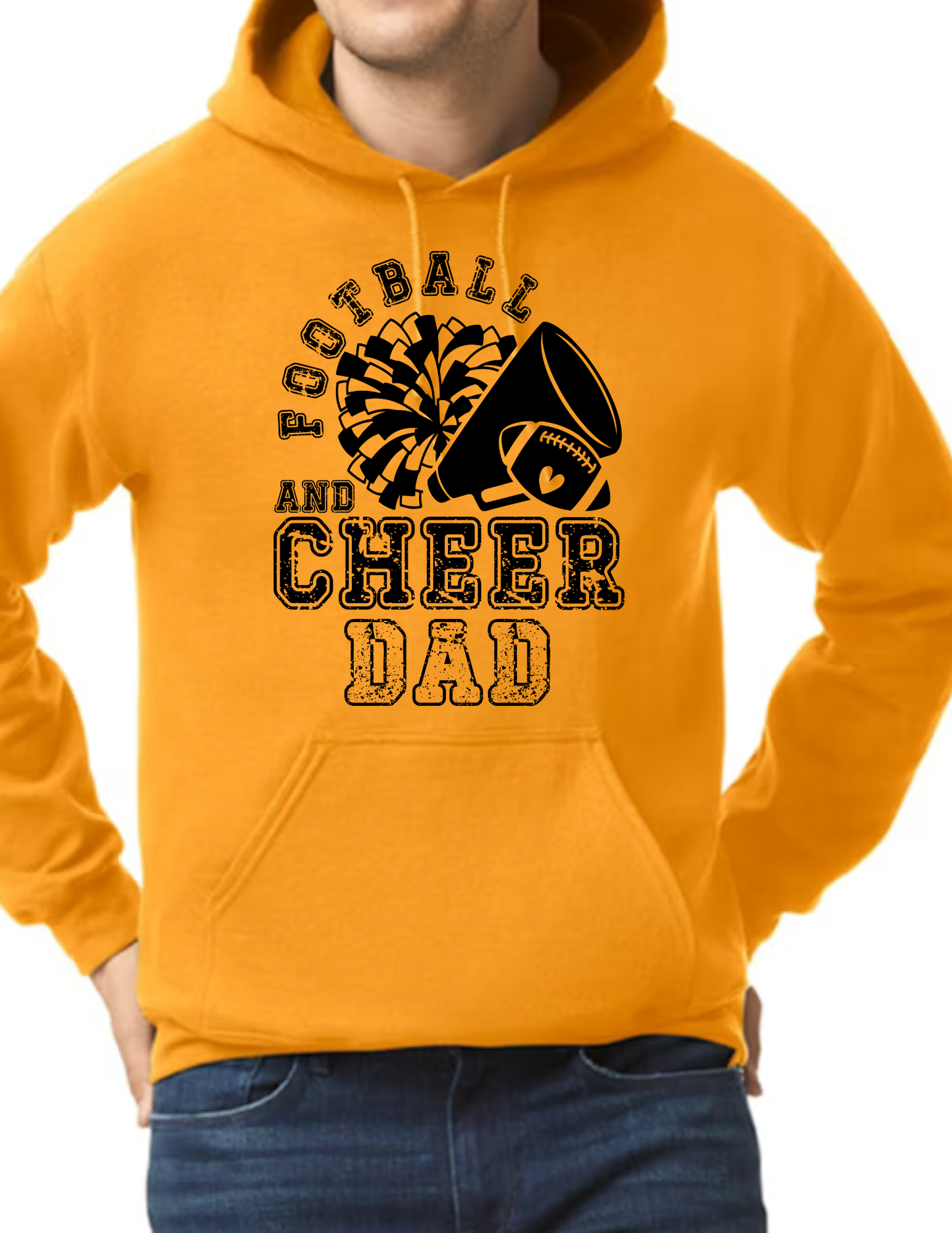 Football & Cheer Dad Throwback, Black- Gold (CUSTOMIZED NAME ON BACK)