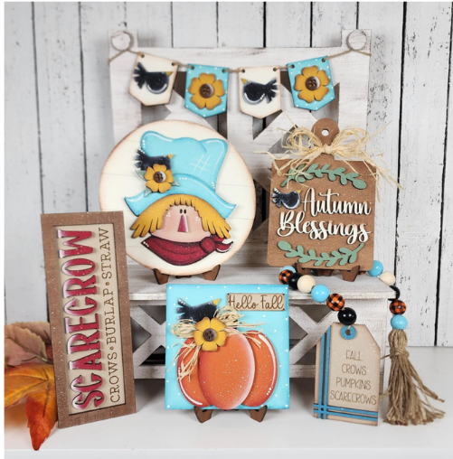 Fall Scarecrow Tiered Tray Decor Set- Paint Party Kit