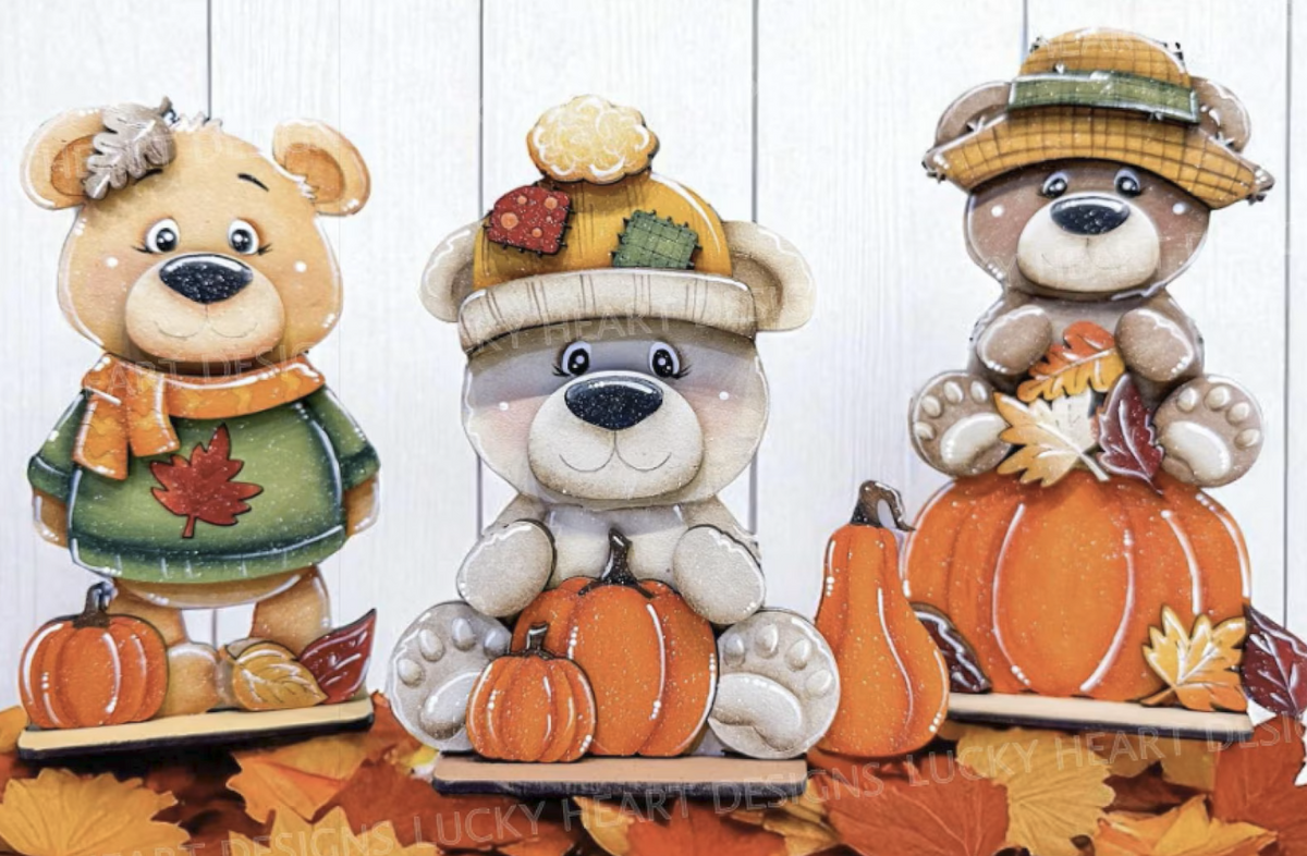 Teddy Bear Pumkin Trio Shelf Sitters