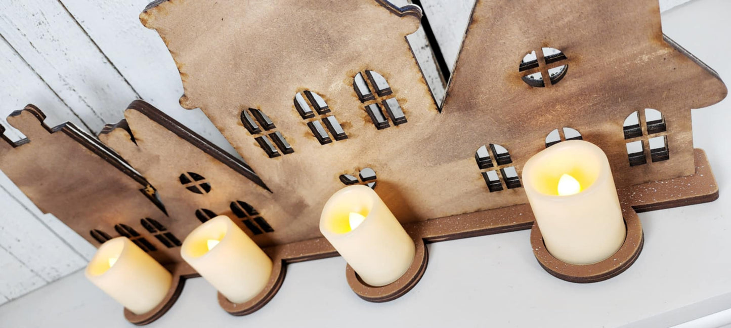 Victorian Gingerbread Christmas Mantle Sign with Tea Lights