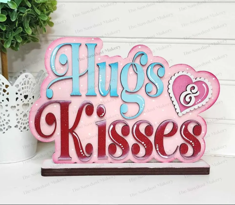 Hugs & Kisses Word Art Shelf Sitter- DIY Blank