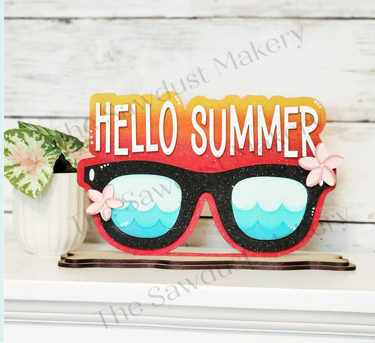 Hello Summer Sunglasses Shelf Sitter- DIY Blank