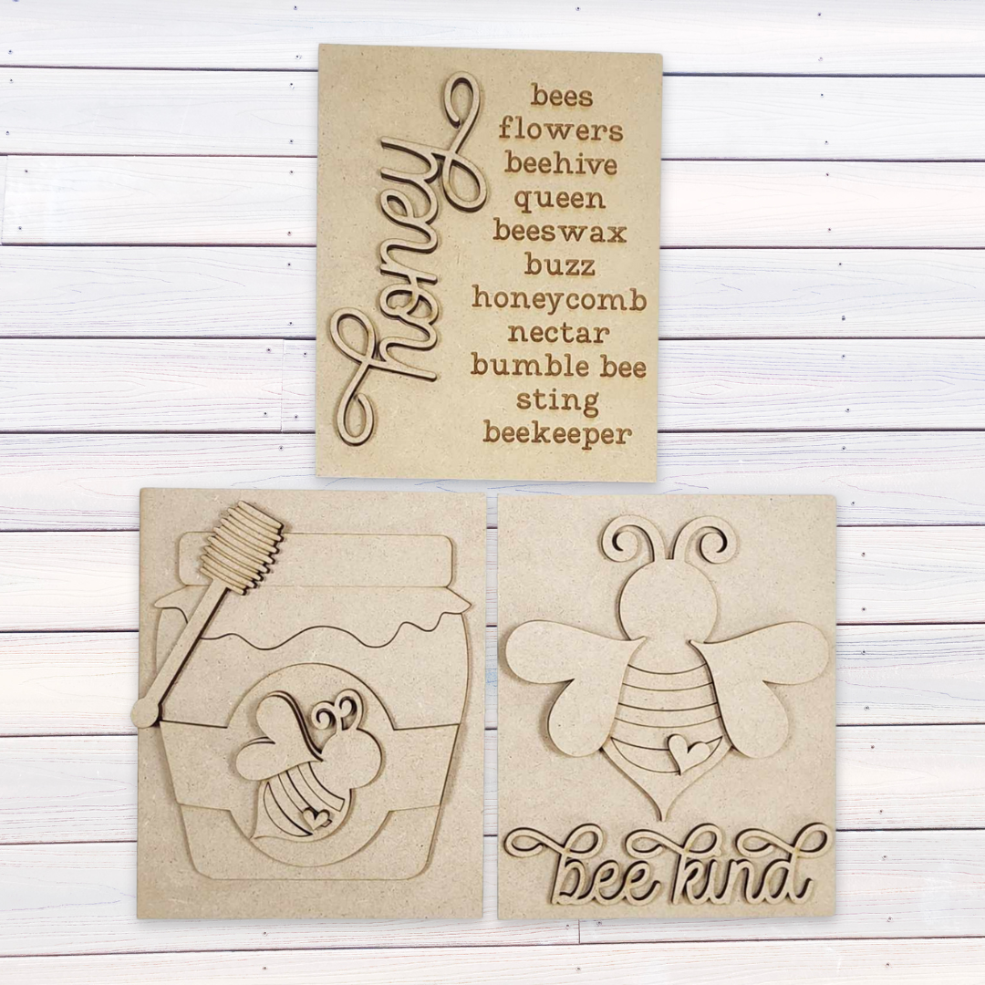 Hello Honey Sign Trio with Stands OR Frames - Paint Party Kit