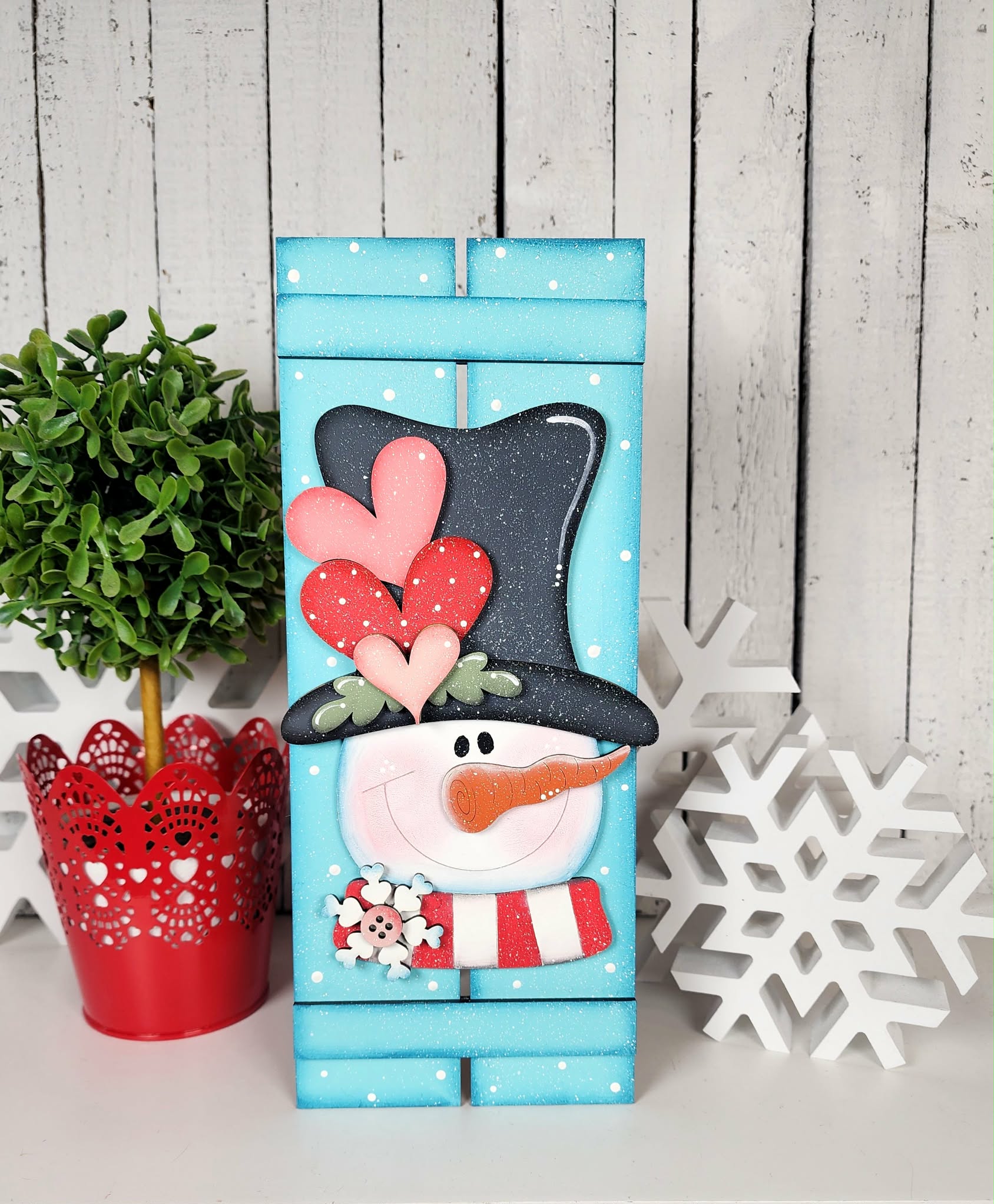 Snowman Valentine Pallet Shelf Sitter