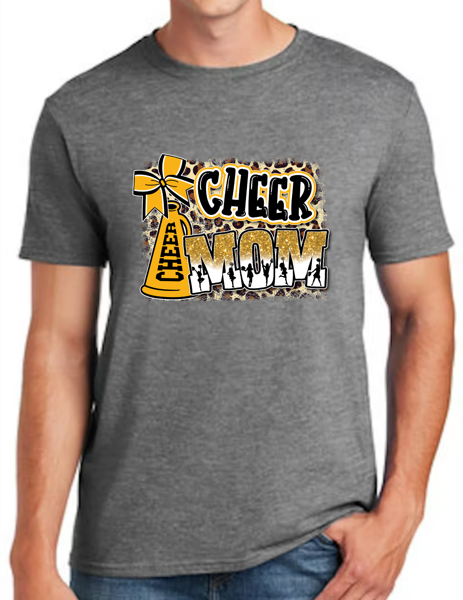 Cheer Mom Cheetah Print- Dark Grey (CUSTOMIZED NAME ON BACK)