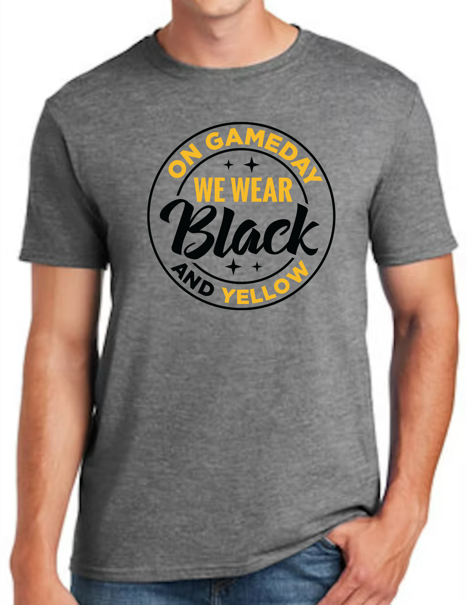 On Game Day We Wear Black & Yellow, Black- Dark Grey