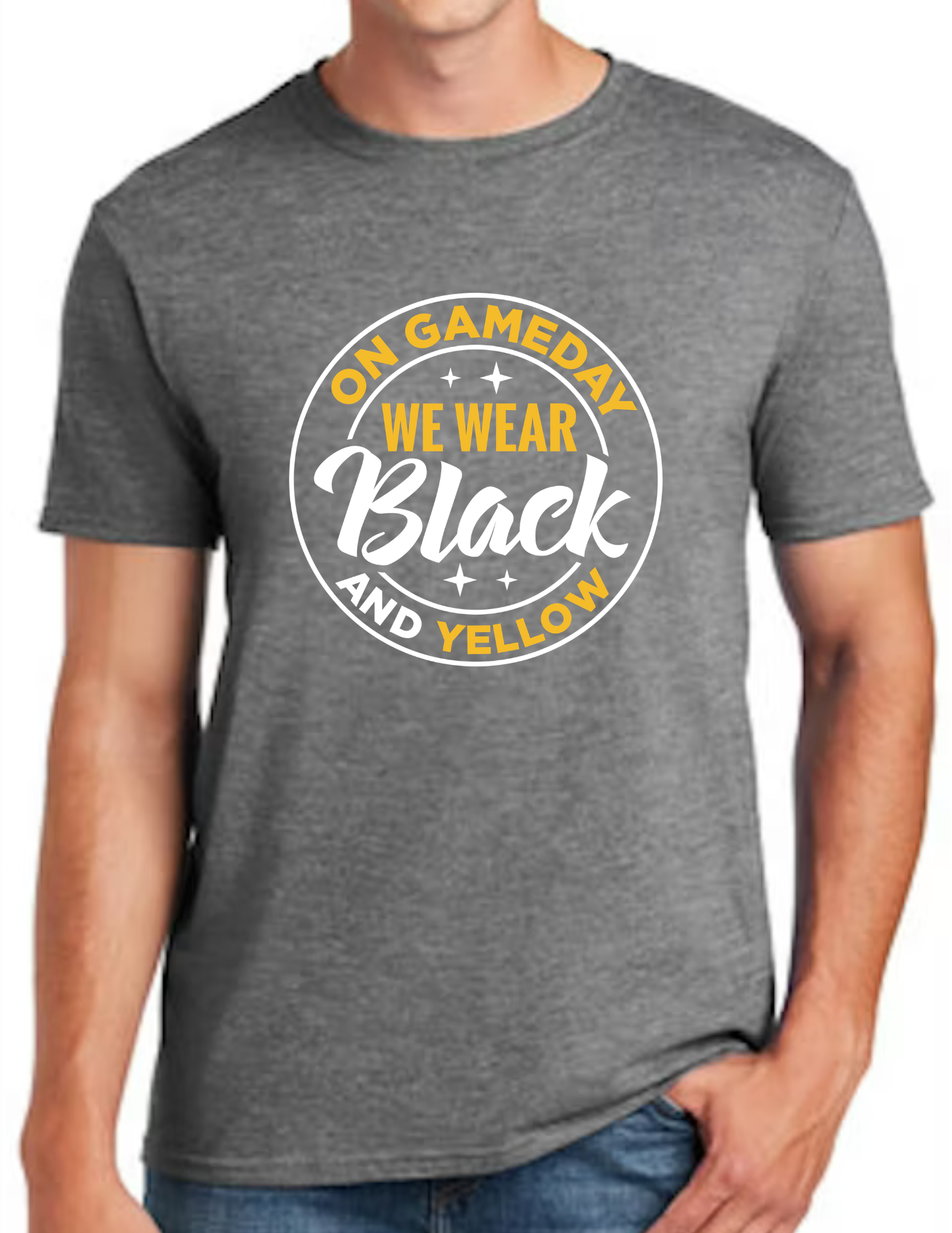 On Game Day We Wear Black & Yellow, White- Dark Grey
