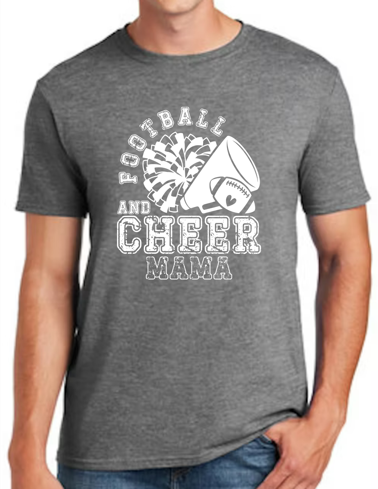Football & Cheer Mom Throwback, White- Dark Grey (CUSTOMIZED NAME ON BACK)