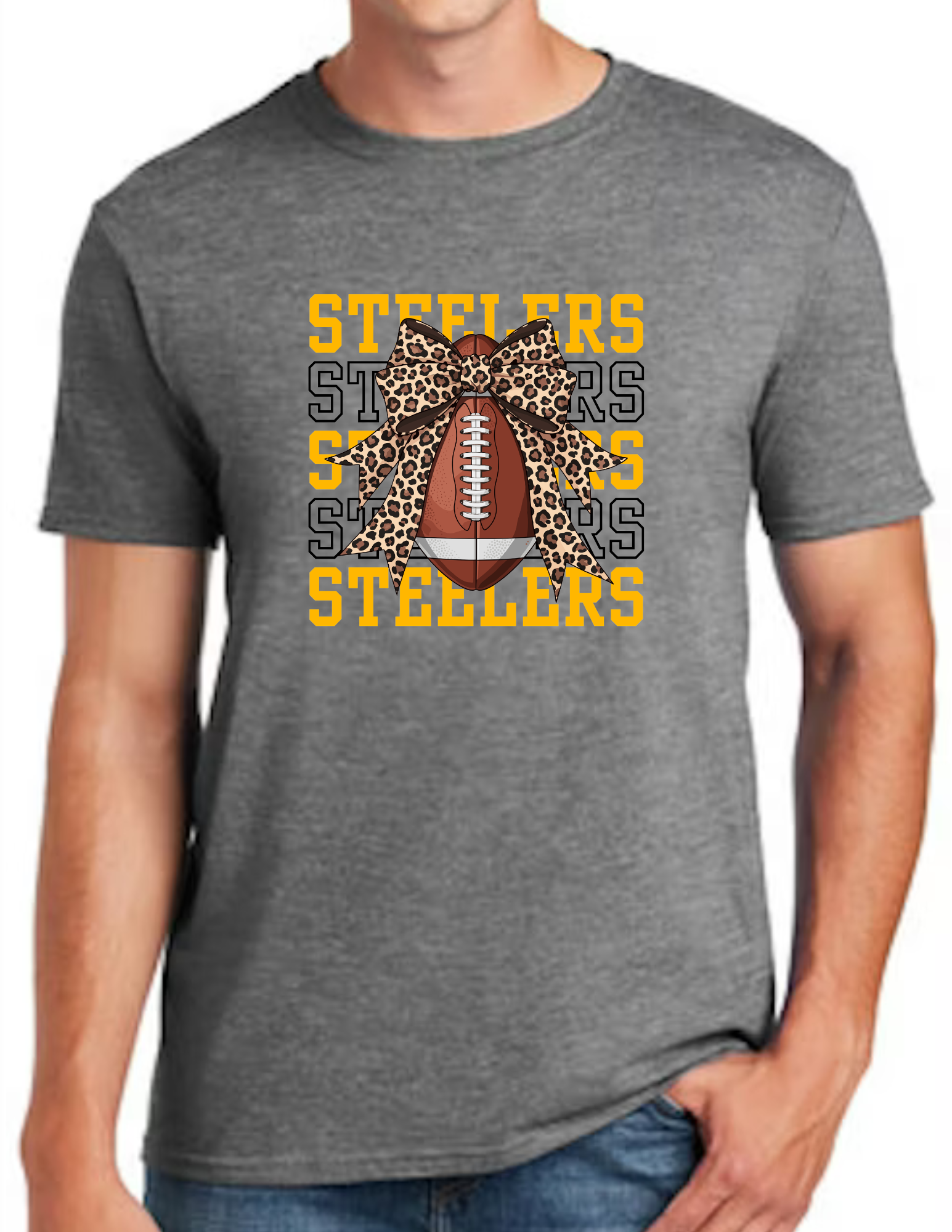 Steelers Football Bow- Dark Grey