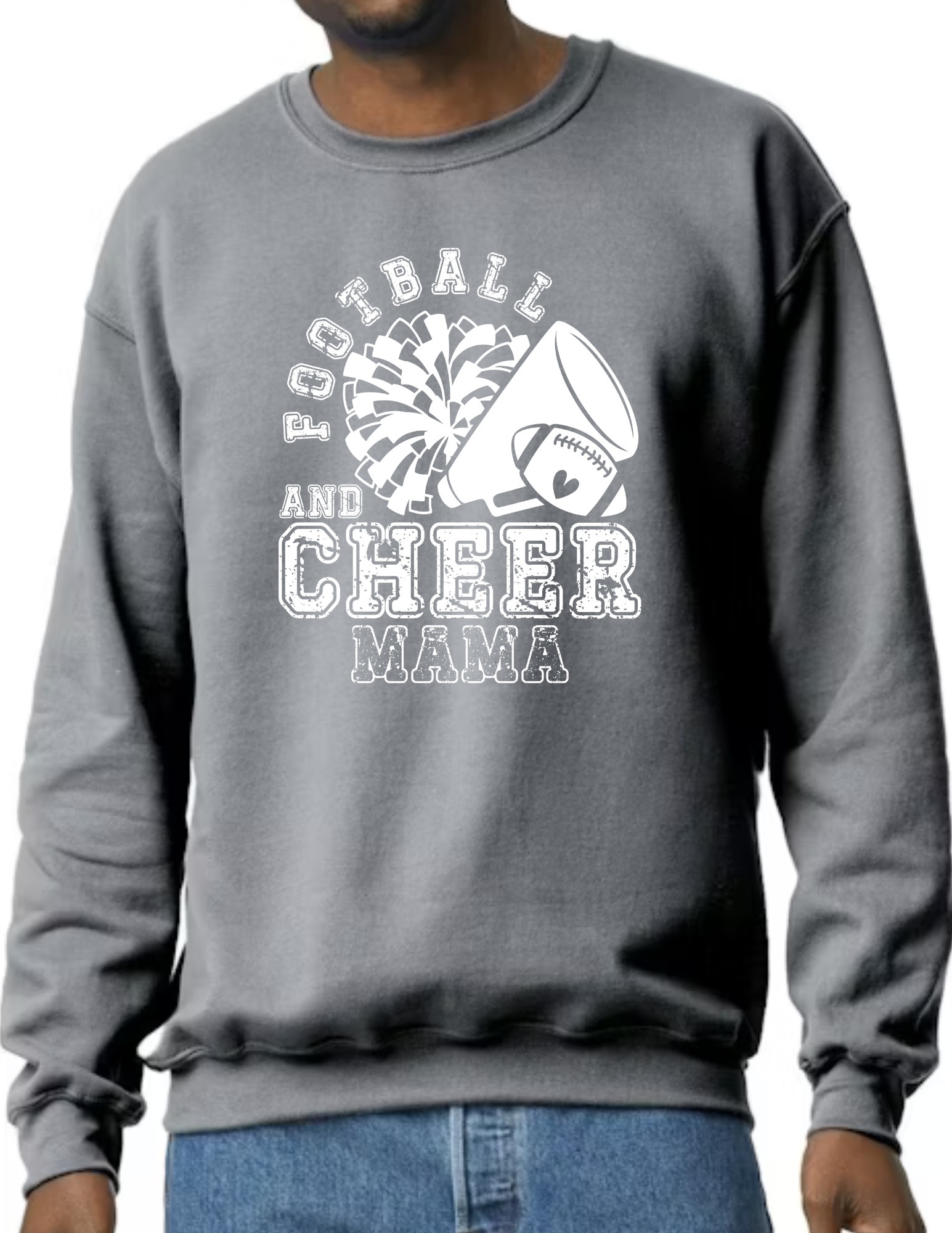 Football & Cheer Mom Throwback, White- Dark Grey