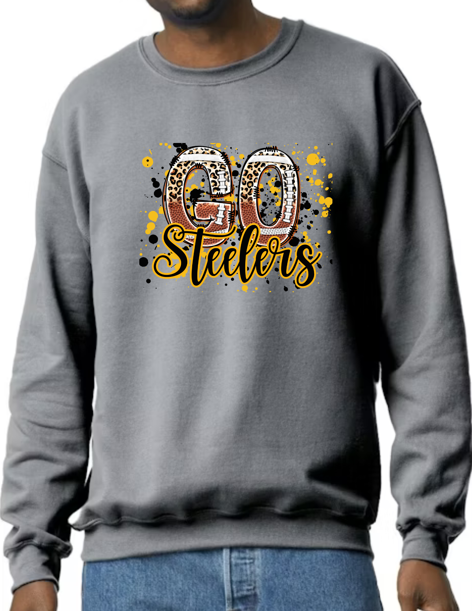 Go Steelers Spatter- Dark Grey (CUSTOMIZED NAME ON BACK)