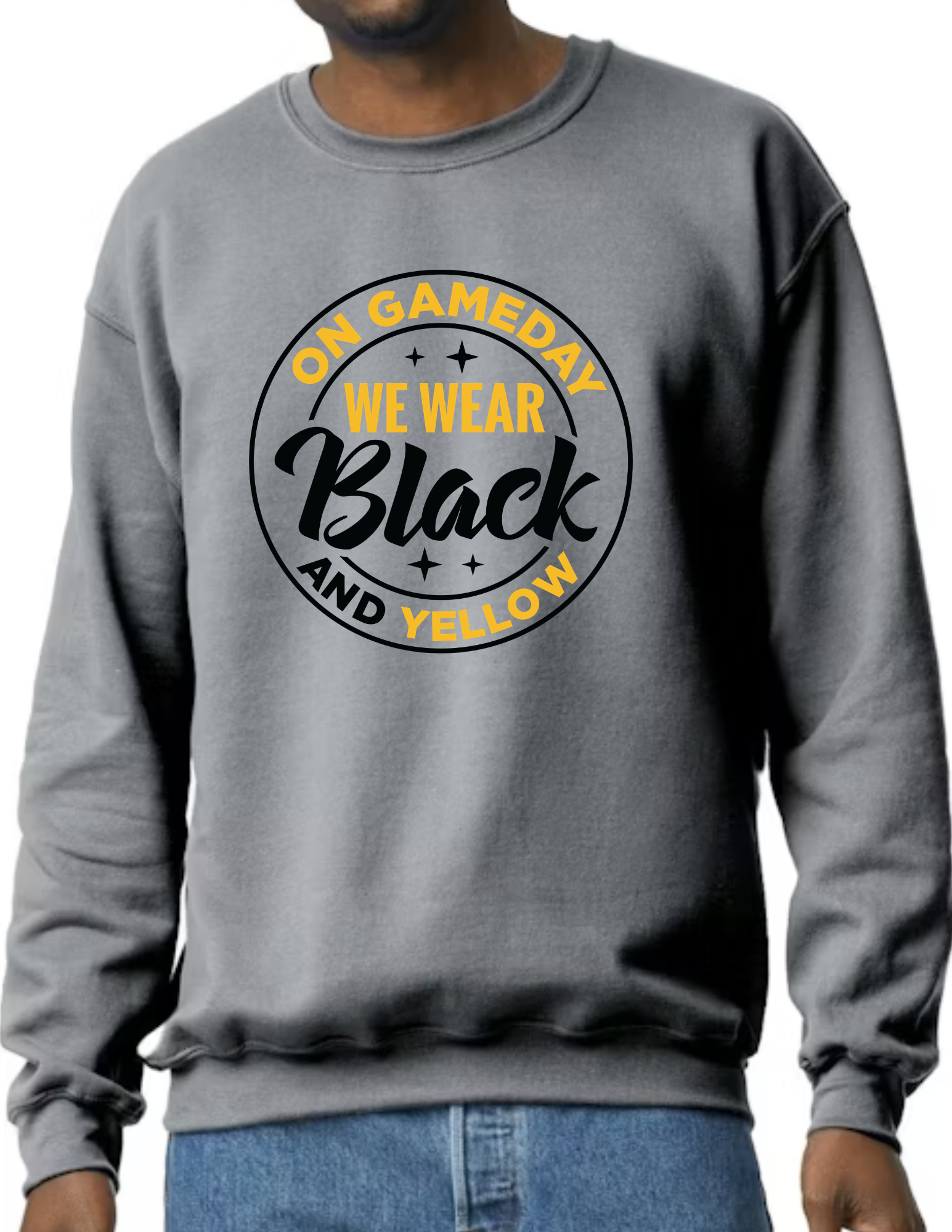 On Game Day We Wear Black & Yellow, Black- Dark Grey