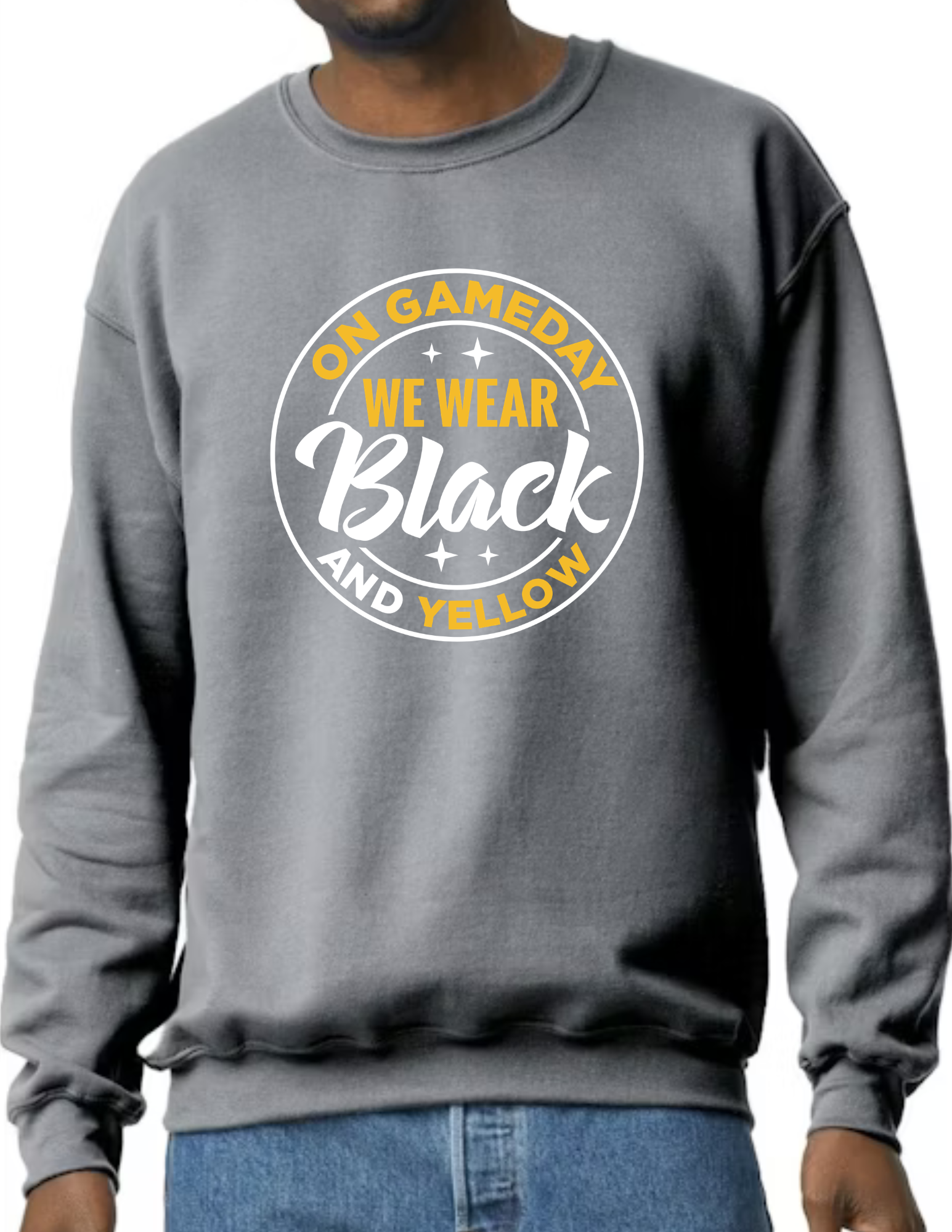 On Game Day We Wear Black & Yellow, White- Dark Grey