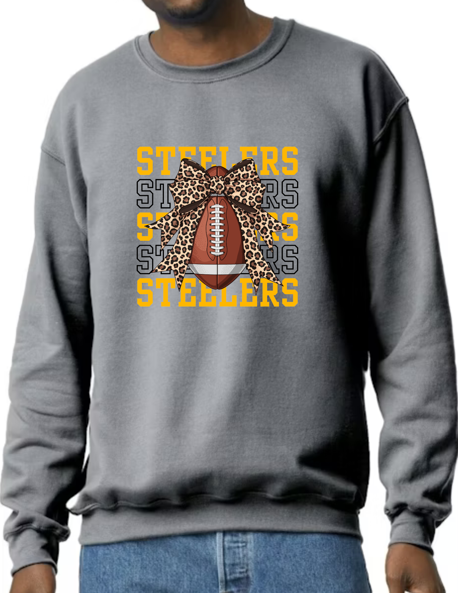 Steelers Football Bow- Dark Grey