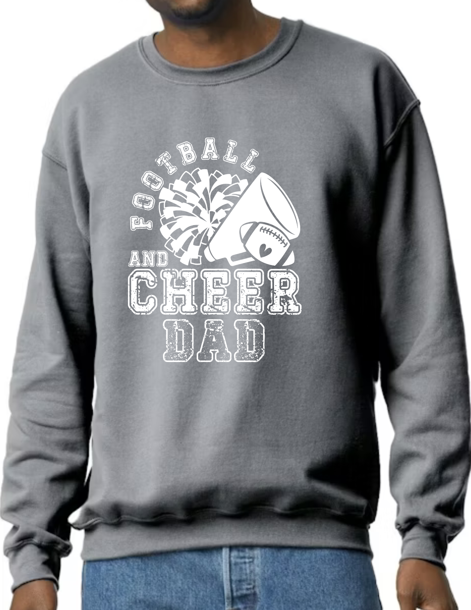 Football & Cheer Dad Throwback, White, Dark Grey (CUSTOMIZED NAME ON BACK)