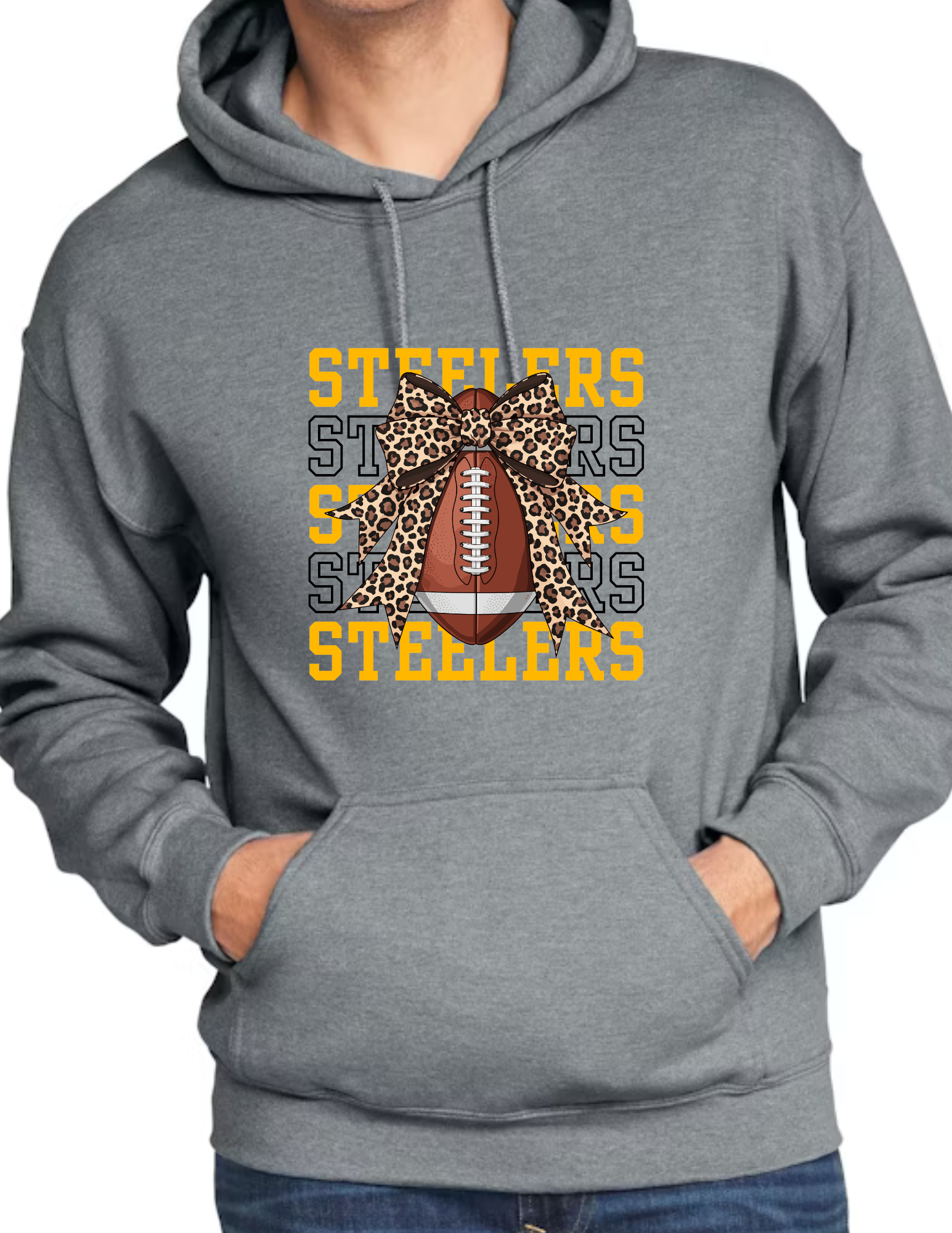 Steelers Football Bow- Dark Grey