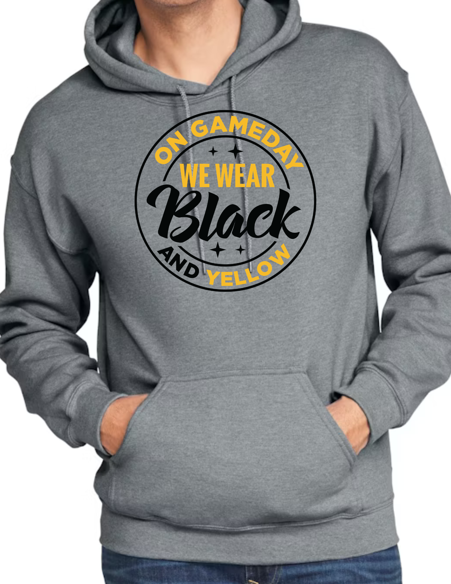 On Game Day We Wear Black & Yellow, Black- Dark Grey