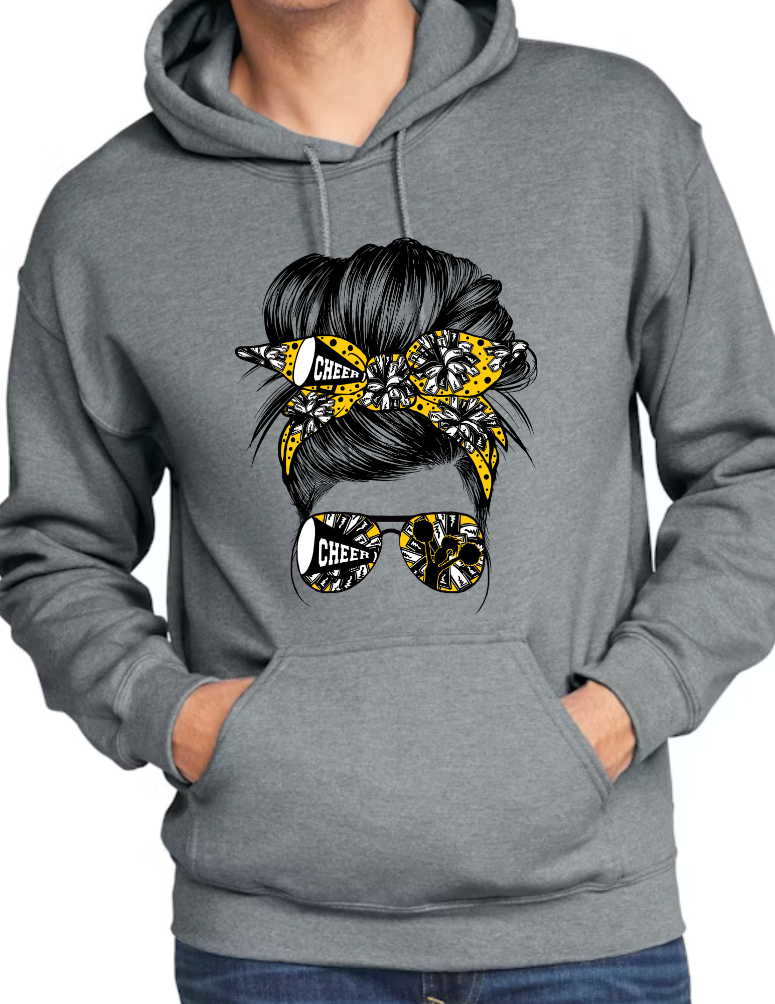 Cheer Mom Messy Bun- Dark Grey (CUSTOMIZED NAME ON BACK)