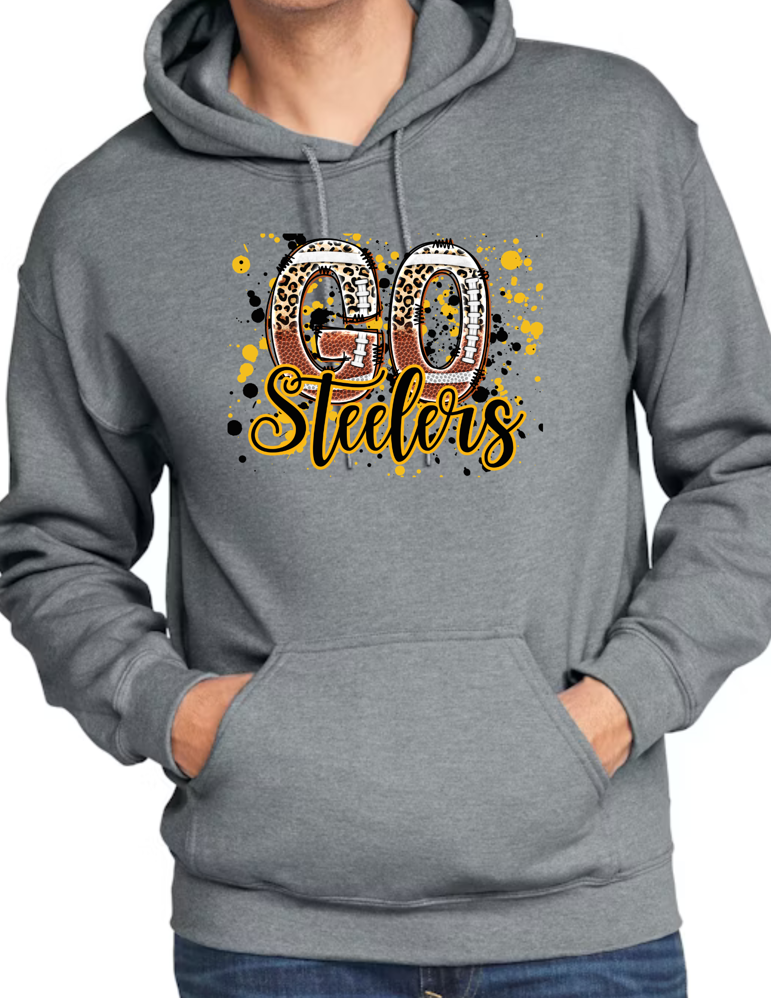 Go Steelers Spatter- Dark Grey (CUSTOMIZED NAME ON BACK)