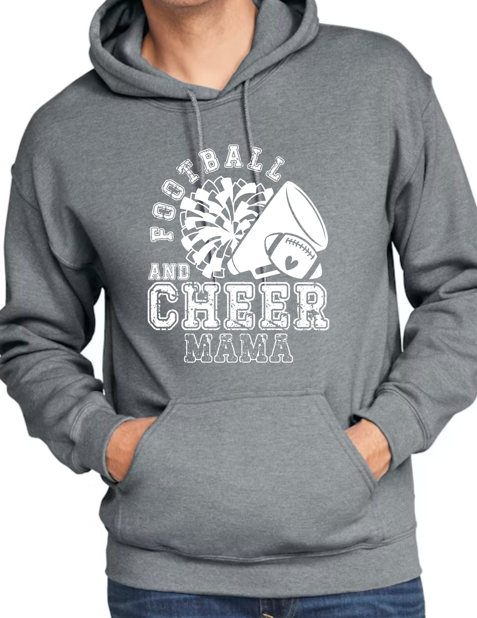 Football & Cheer Mom Throwback, White- Dark Grey (CUSTOMIZED NAME ON BACK)