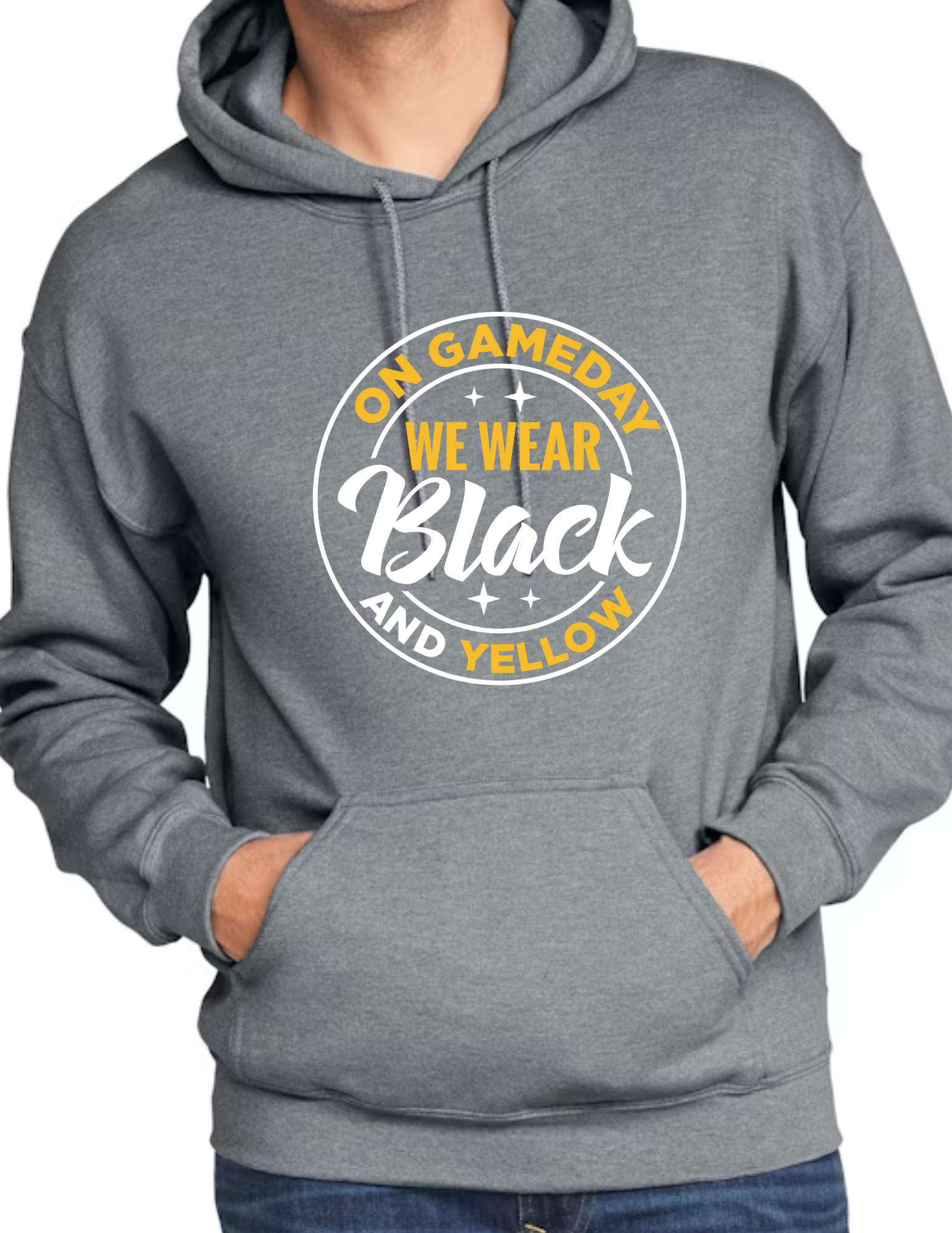 On Game Day We Wear Black & Yellow, White- Dark Grey