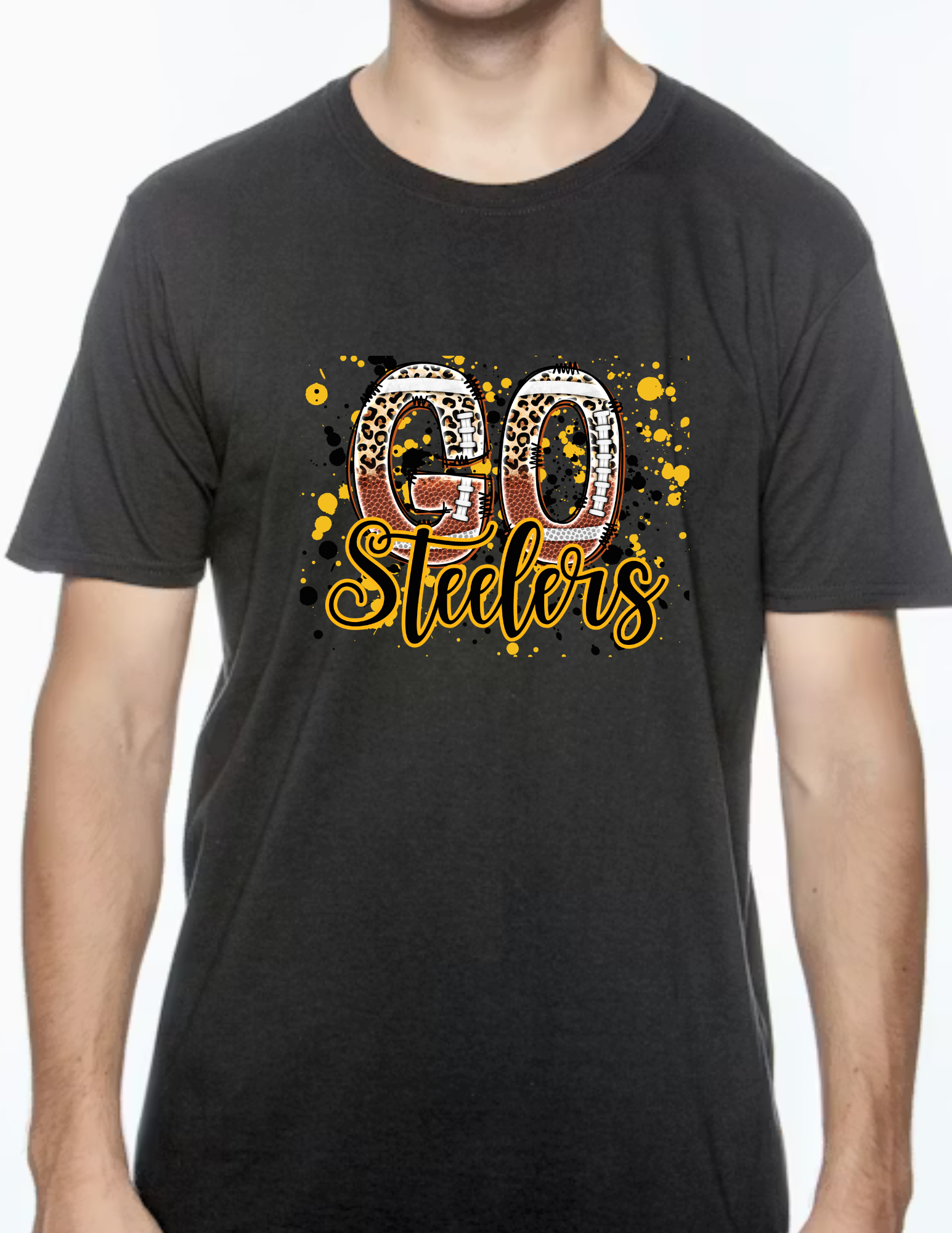 Go Steelers Spatter- Black (CUSTOMIZED NAME ON BACK)