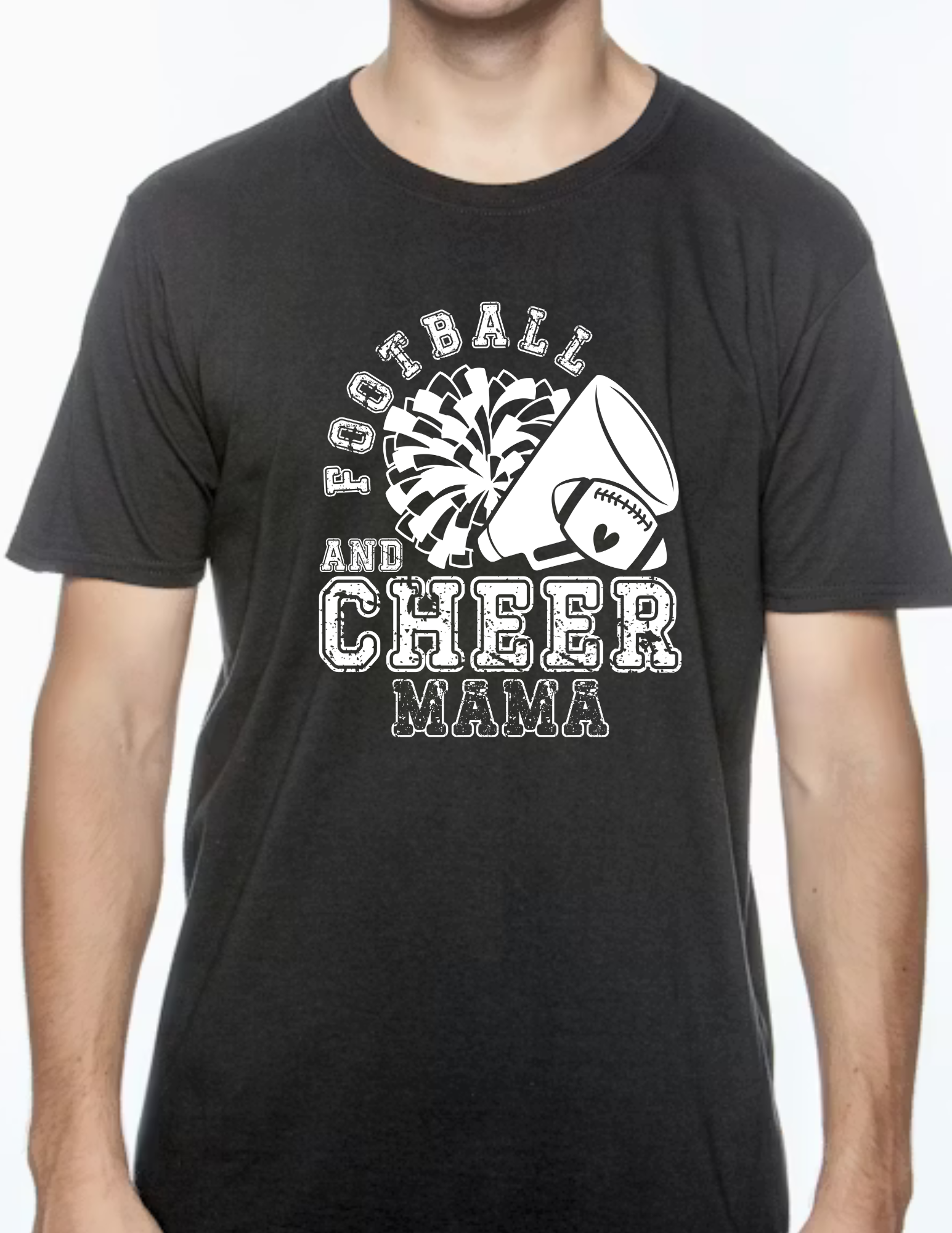 Football & Cheer Mom Throwback, White- Black (CUSTOMIZED NAME ON BACK)