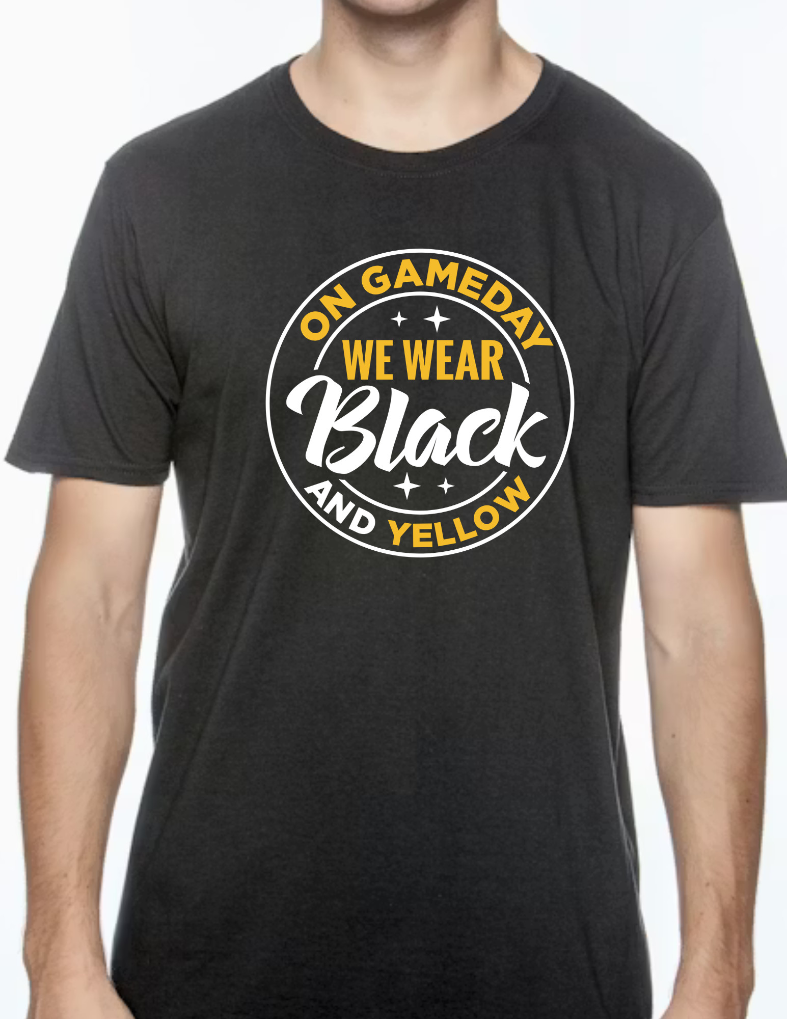 On Game Day We Wear Black & Yellow, White- Black