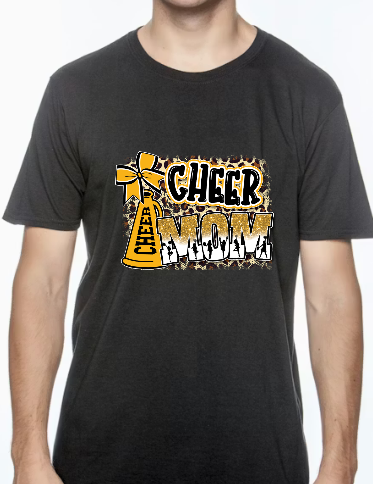 Cheer Mom Cheetah Print- Black (CUSTOMIZED NAME ON BACK)