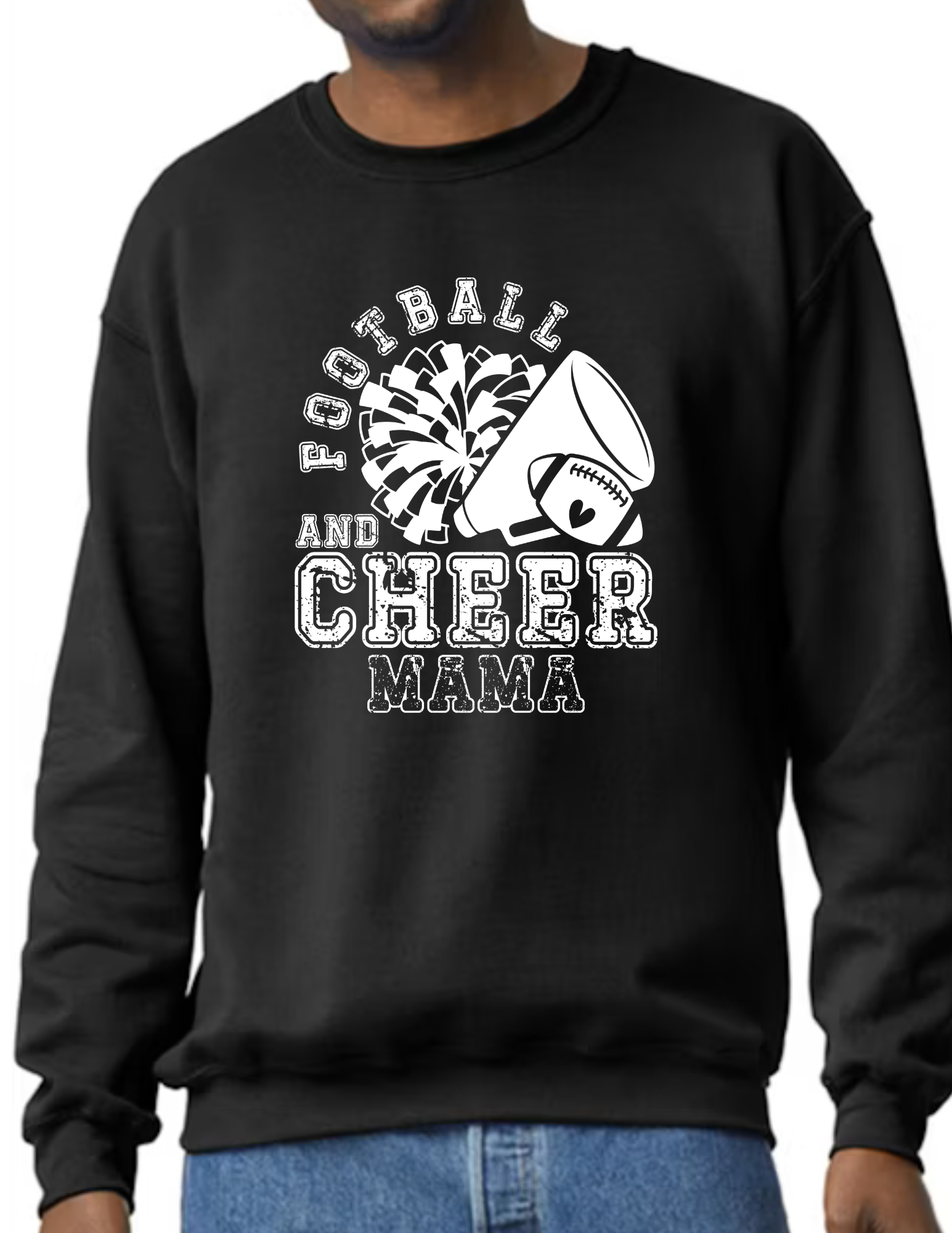 Football & Cheer Mom Throwback, White- Black (CUSTOMIZED NAME ON BACK)