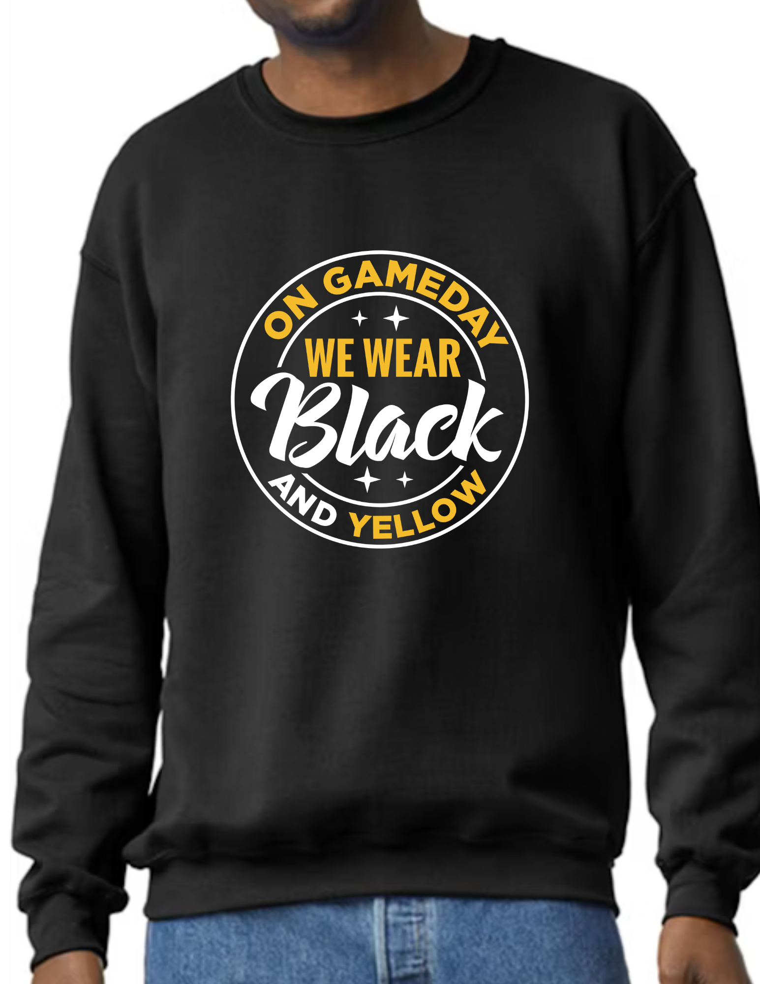 On Game Day We Wear Black & Yellow, White- Black