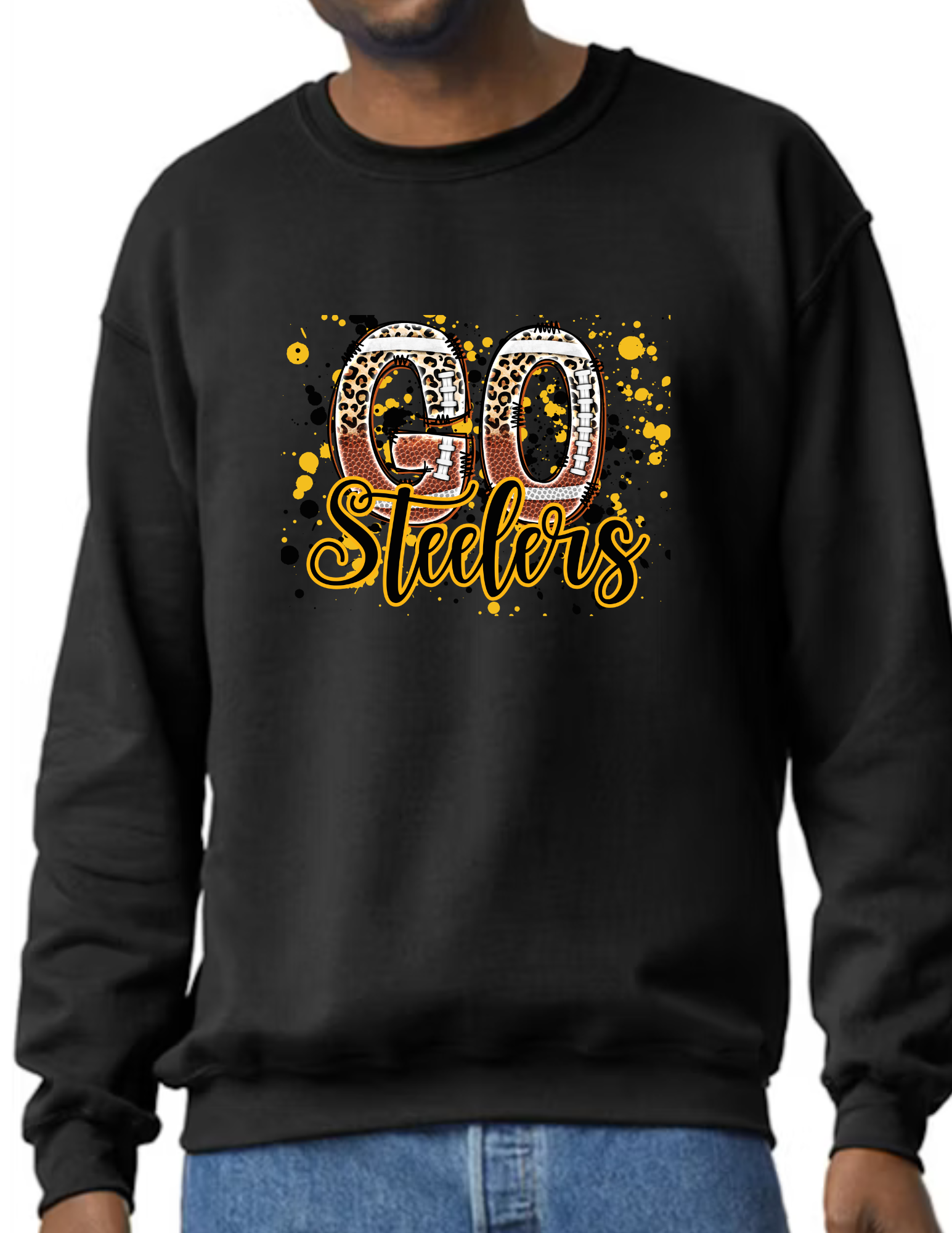 Go Steelers Spatter- Black (CUSTOMIZED NAME ON BACK)