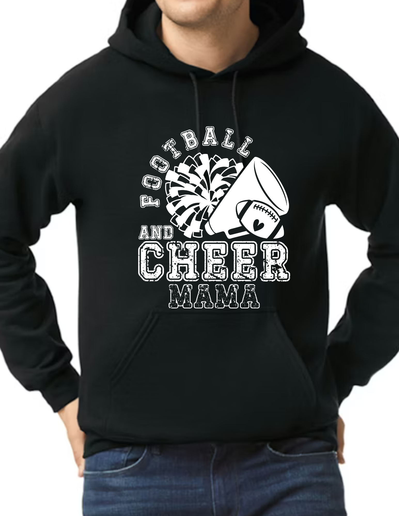 Football & Cheer Mom Throwback, White- Black (CUSTOMIZED NAME ON BACK)