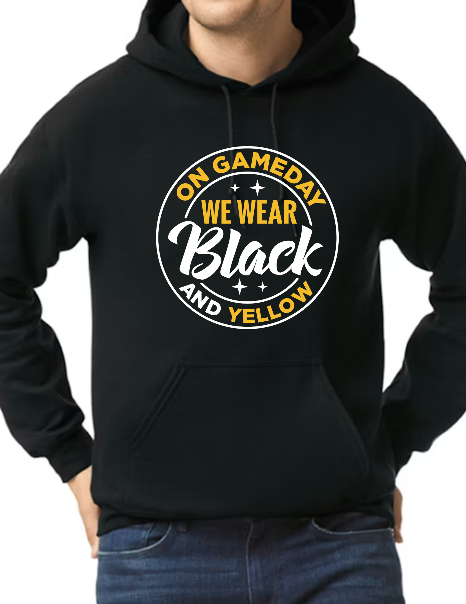 On Game Day We Wear Black & Yellow, White- Black