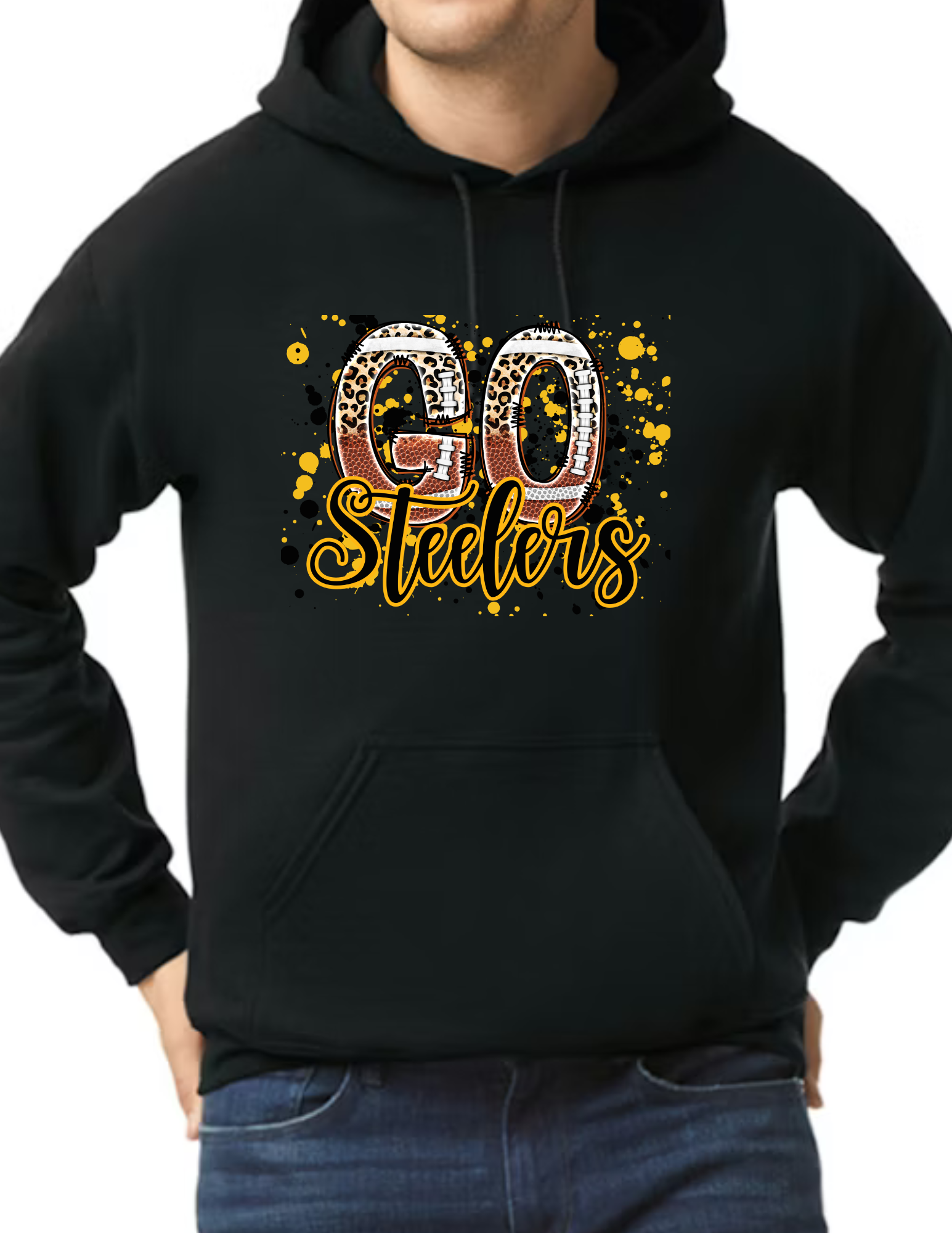 Go Steelers Spatter- Black (CUSTOMIZED NAME ON BACK)
