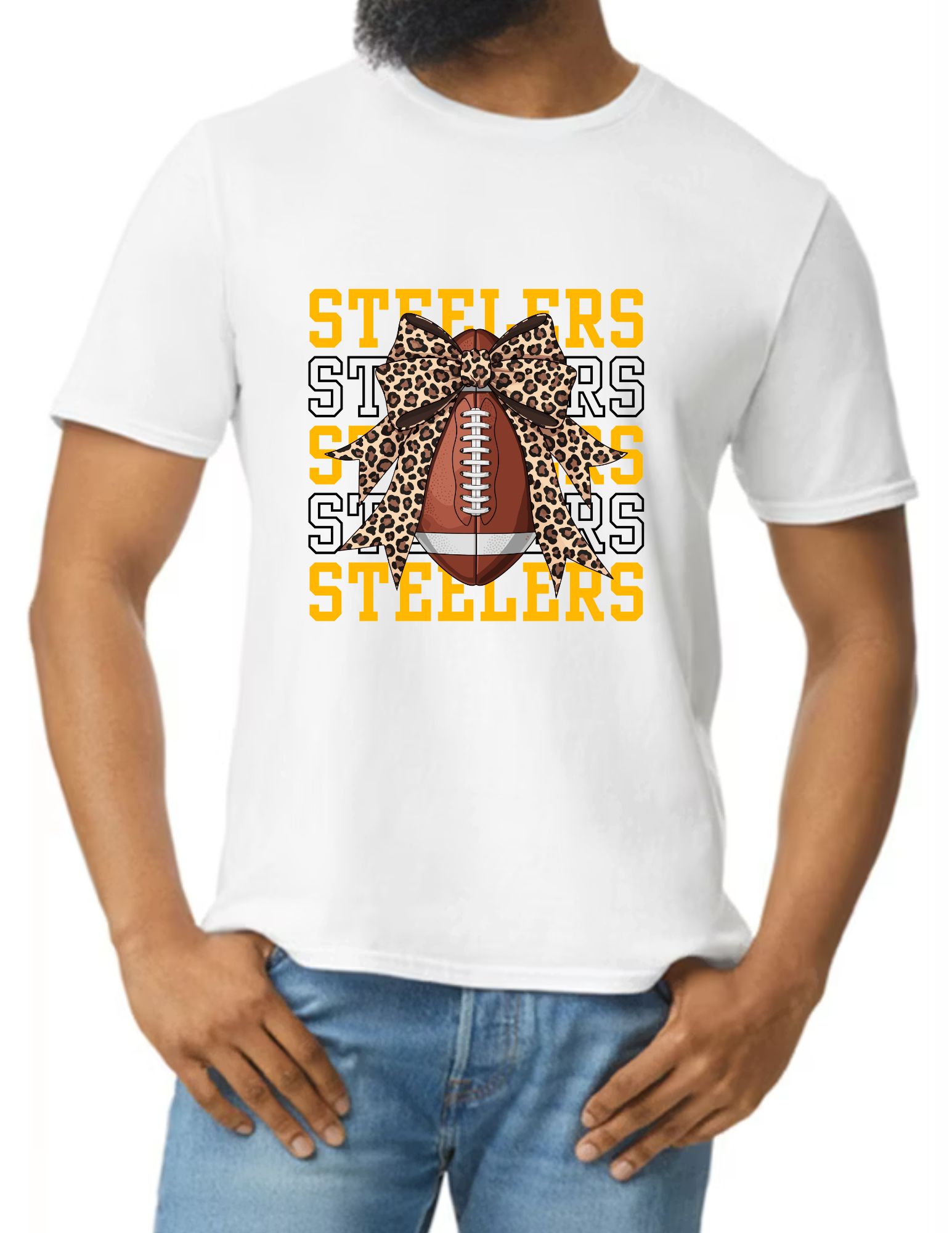 Steelers Football Bow- White