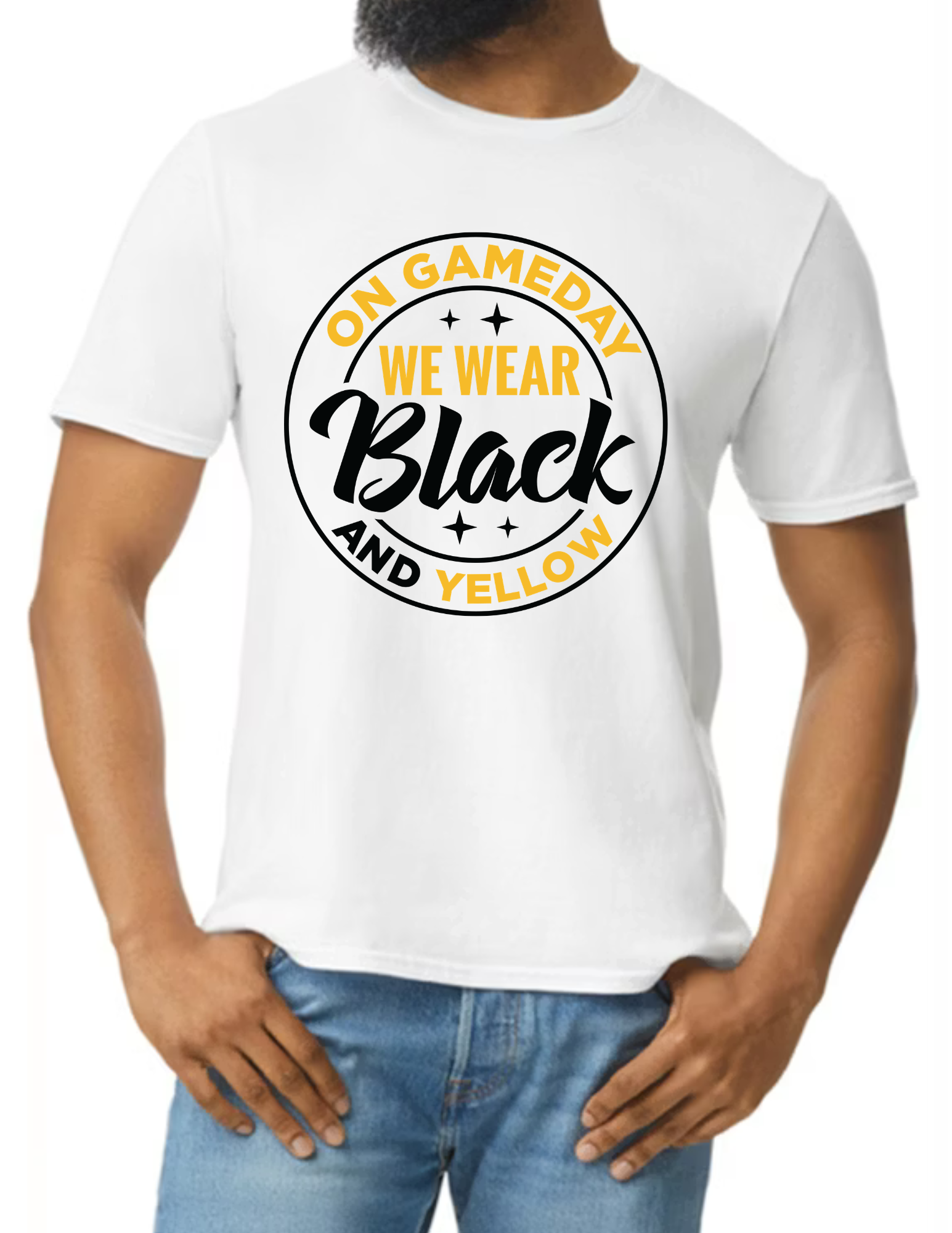 On Game Day We Wear Black & Yellow, Black- White