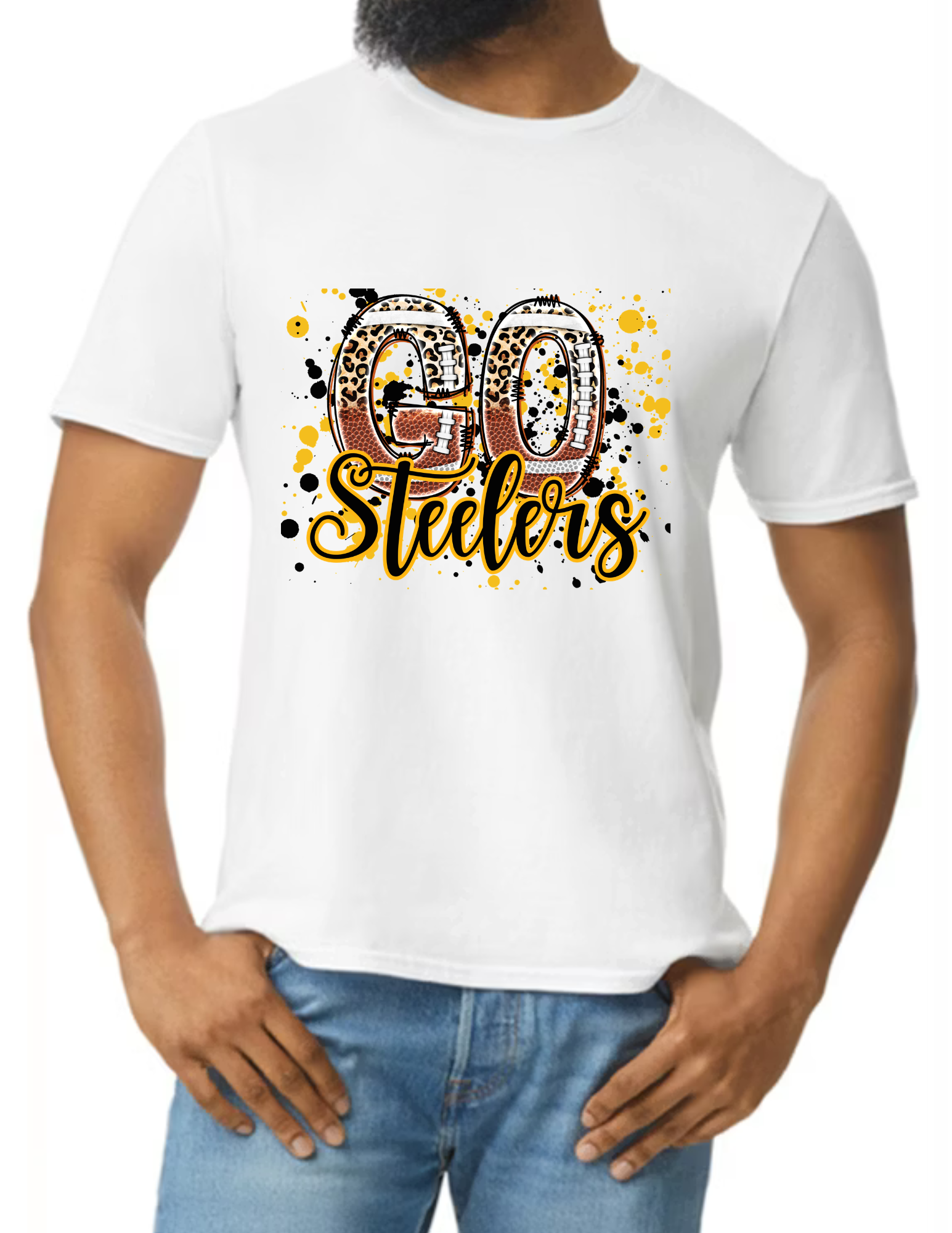 Go Steelers Spatter- White (CUSTOMIZED NAME ON BACK)