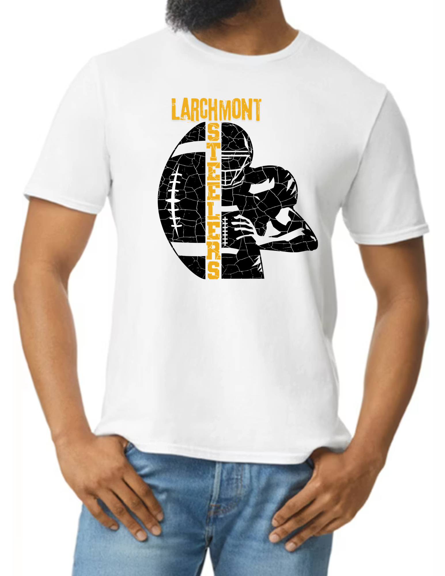Larchmont Steelers Football & Player Image- White (CUSTOMIZED NAME ON BACK)