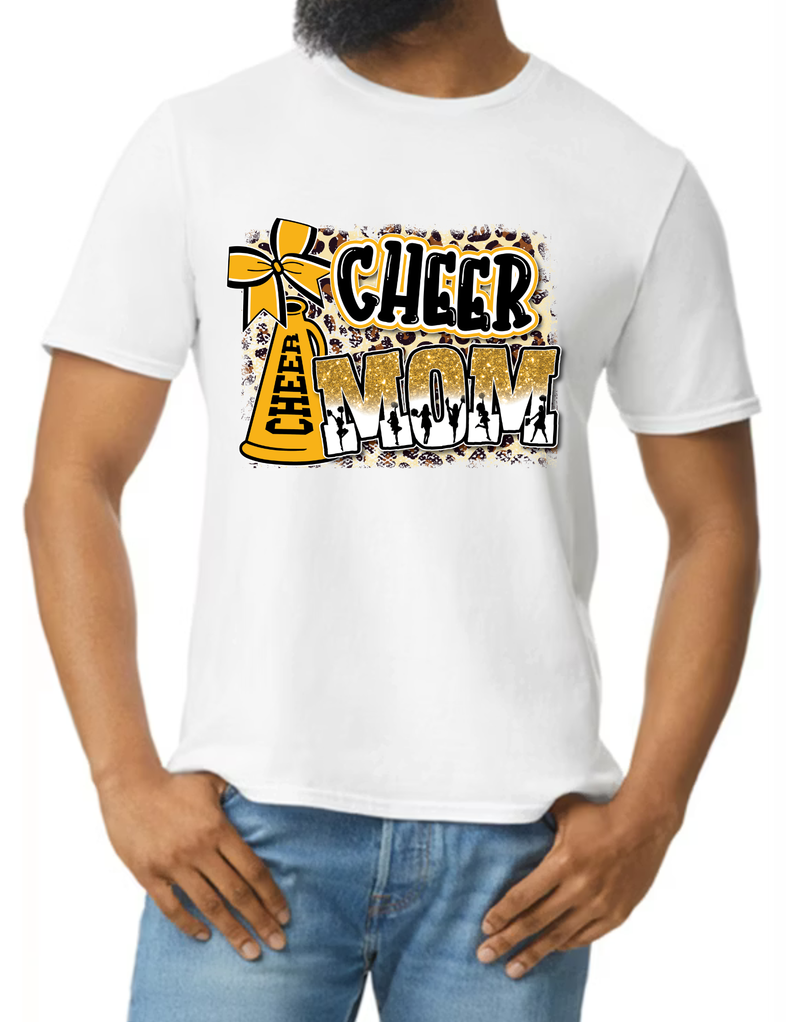 Cheer Mom Cheetah Print- White (CUSTOMIZED NAME ON BACK)