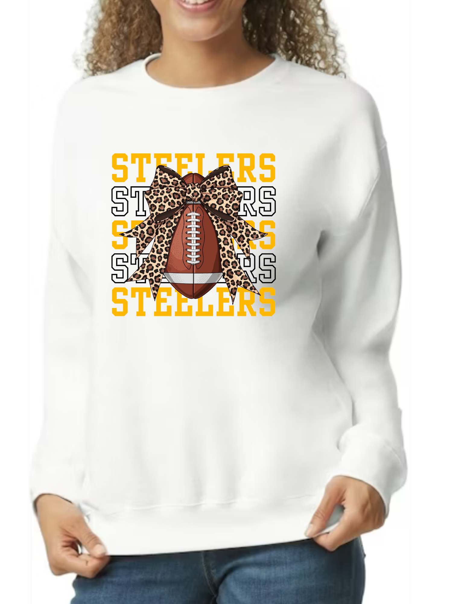 Steelers Football Bow- White (CUSTOMIZED NAME ON BACK)
