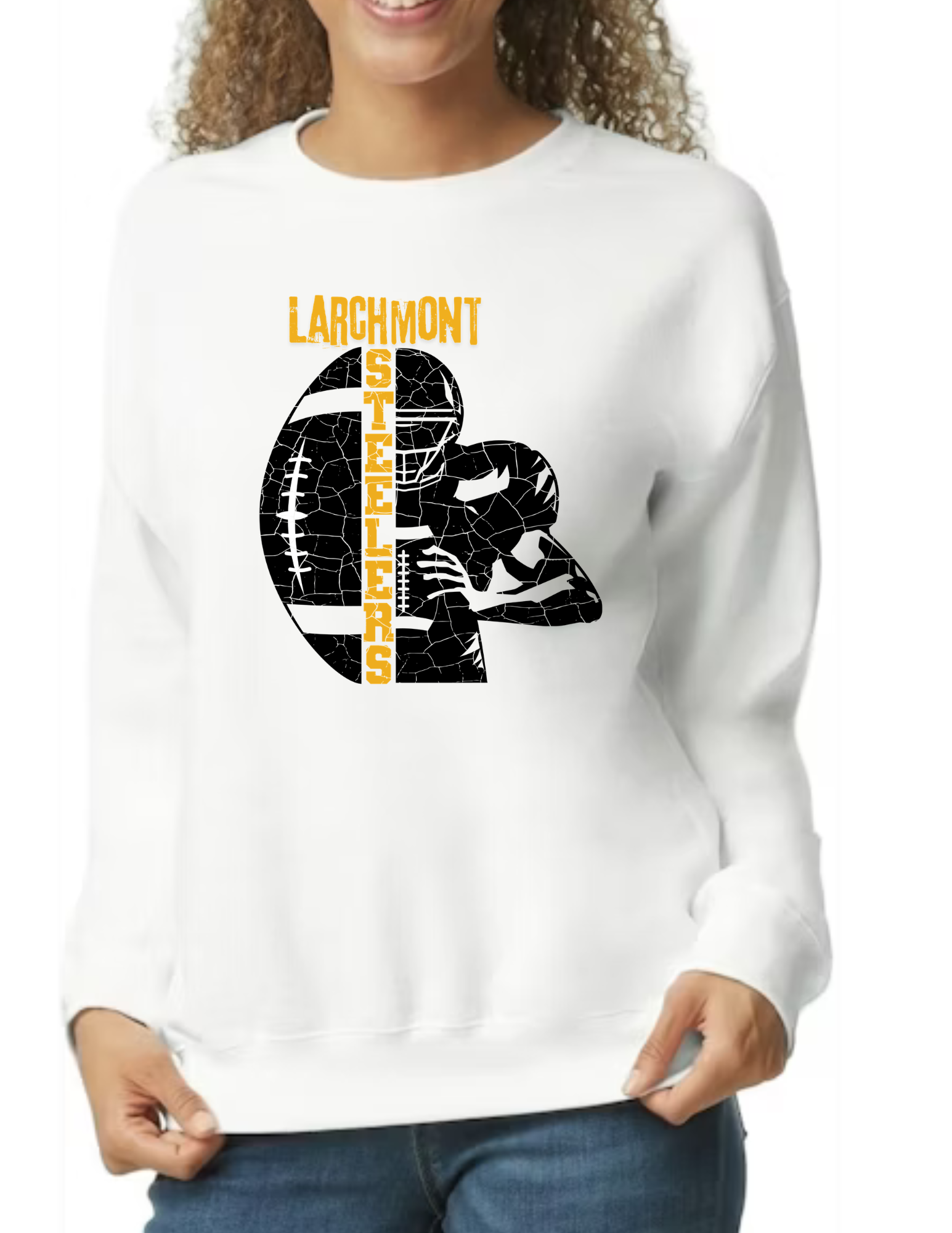 Larchmont Steelers Football & Player Image- White (CUSTOMIZED NAME ON BACK)