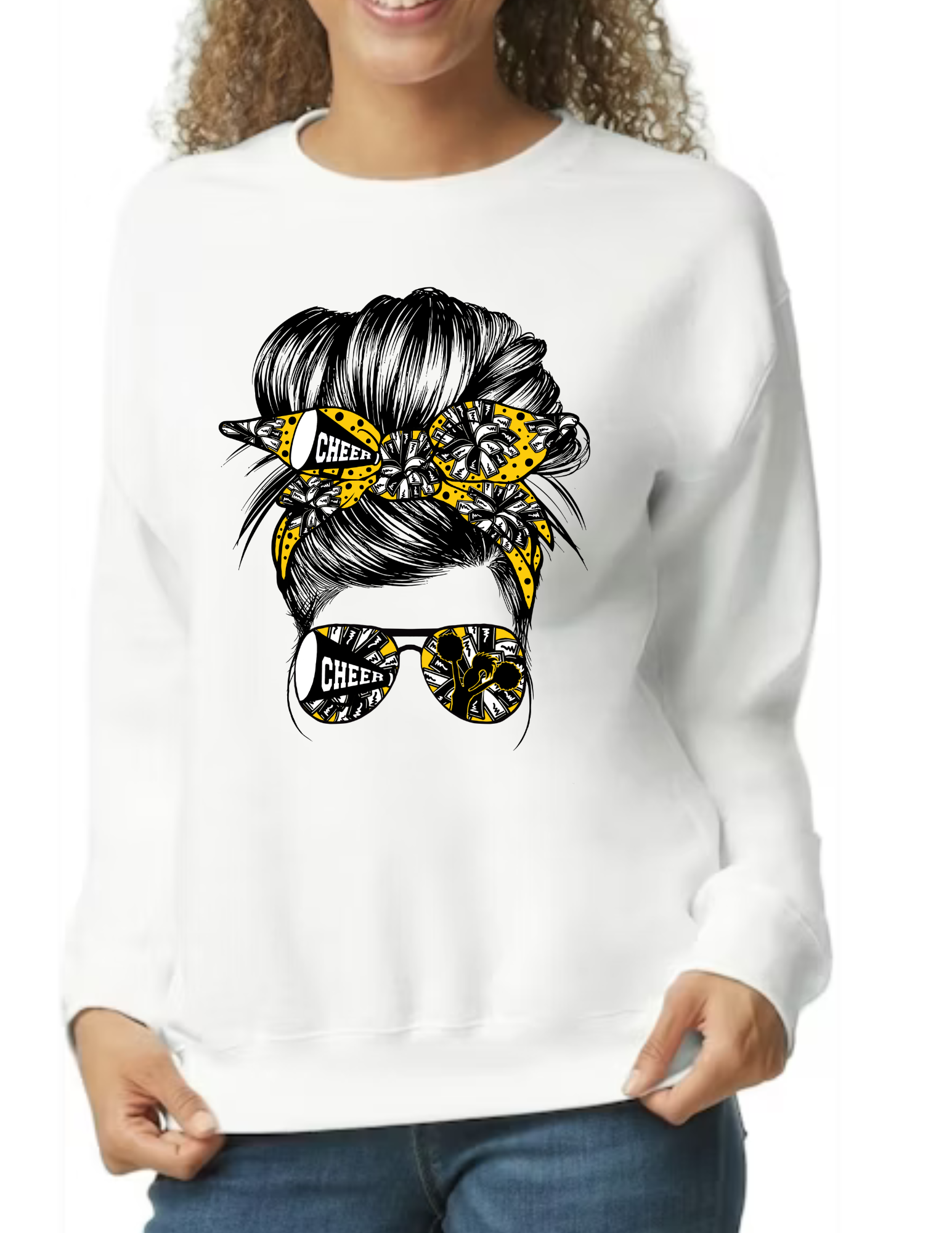 Cheer Mom Messy Bun- White
