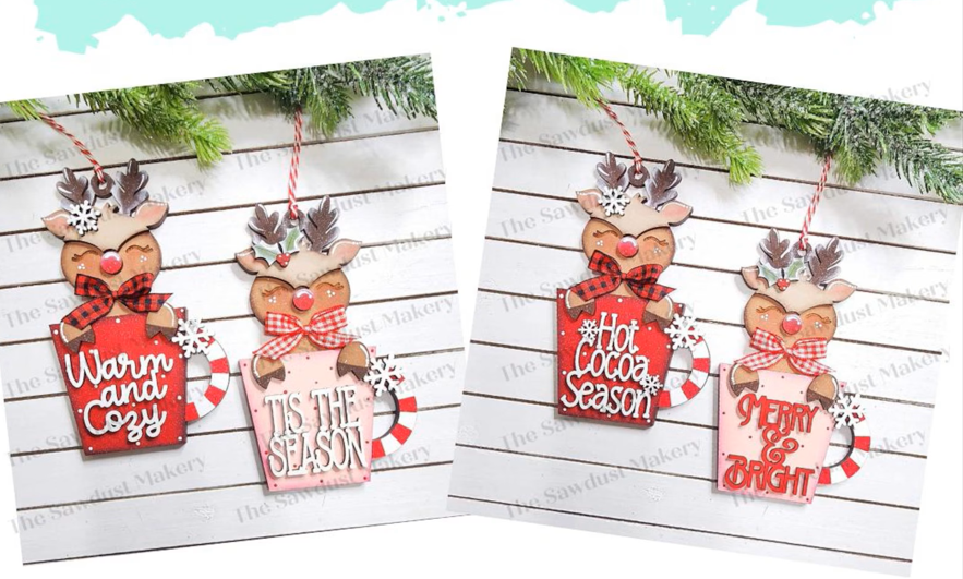 Reindeer Cocoa Mug Ornaments- Paint Party Kit