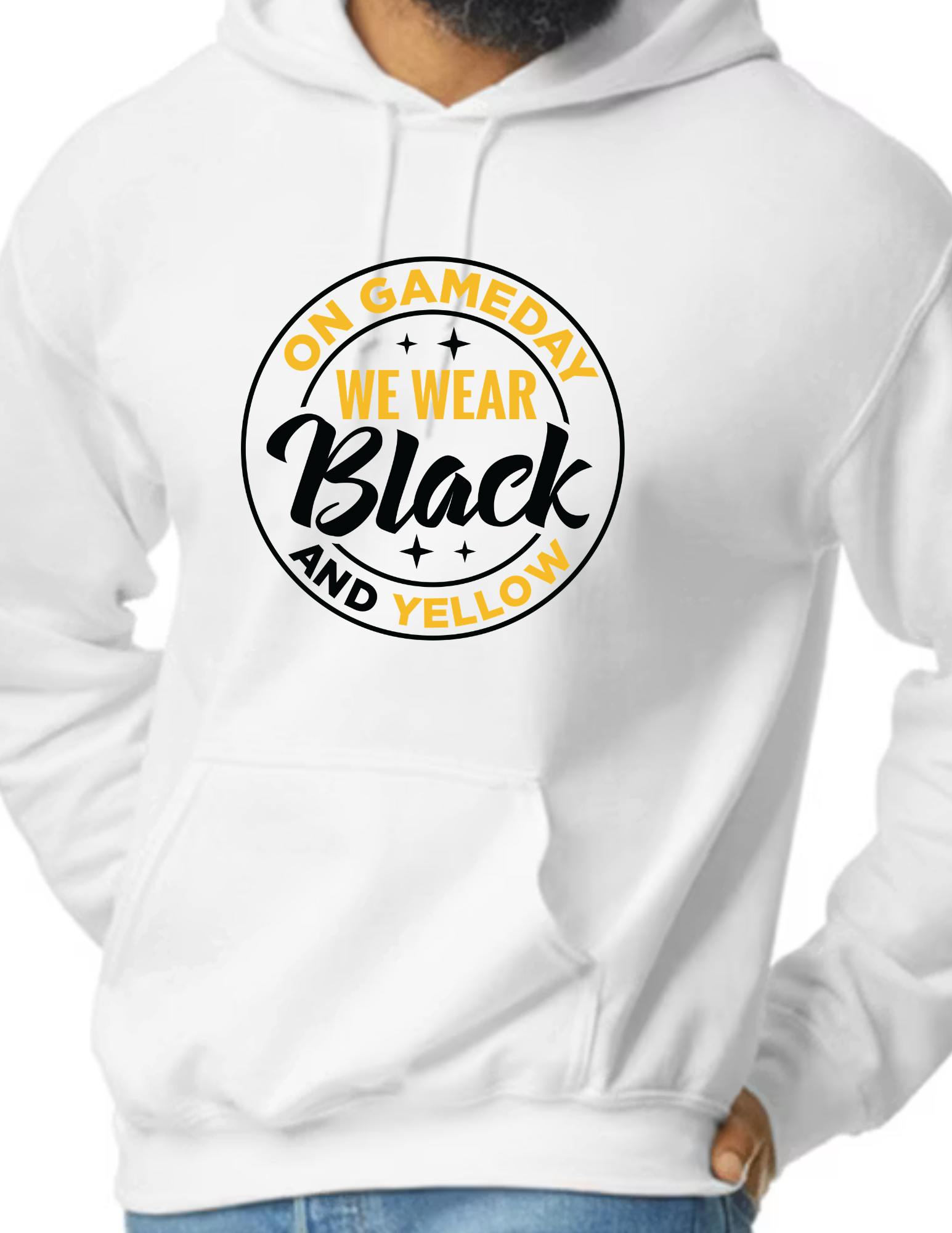 On Game Day We Wear Black & Yellow, Black- White
