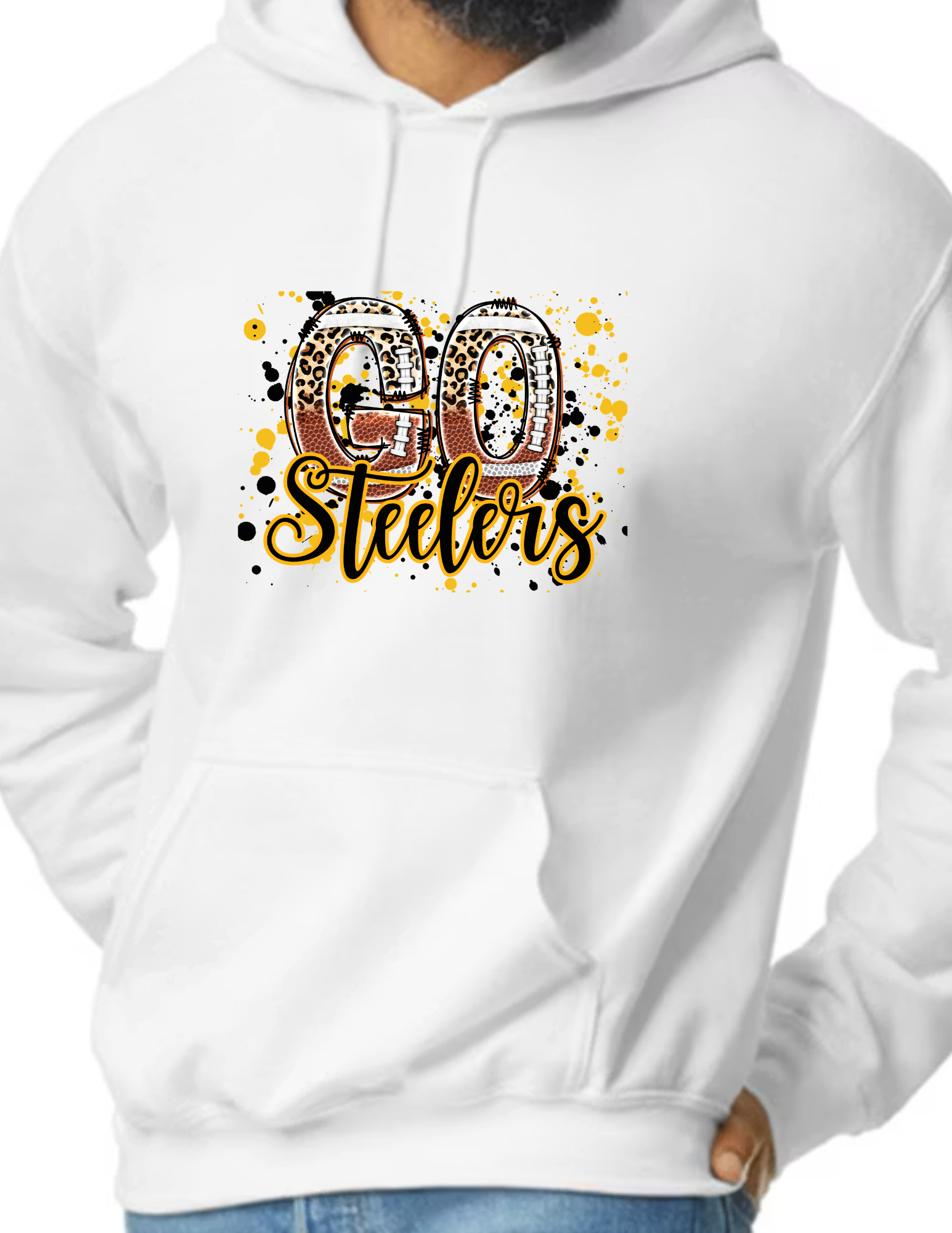 Go Steelers Spatter- White (CUSTOMIZED NAME ON BACK)