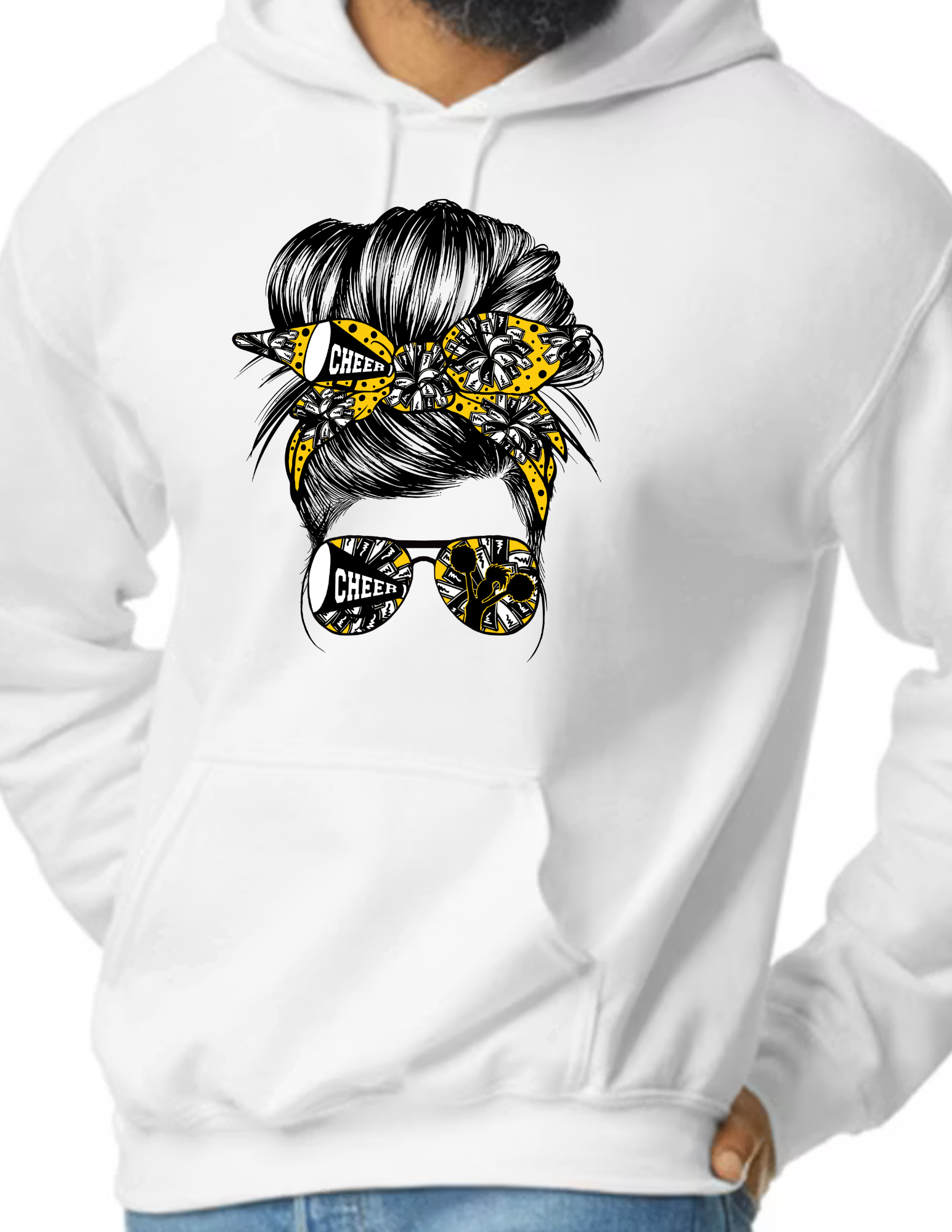 Cheer Mom Messy Bun- White