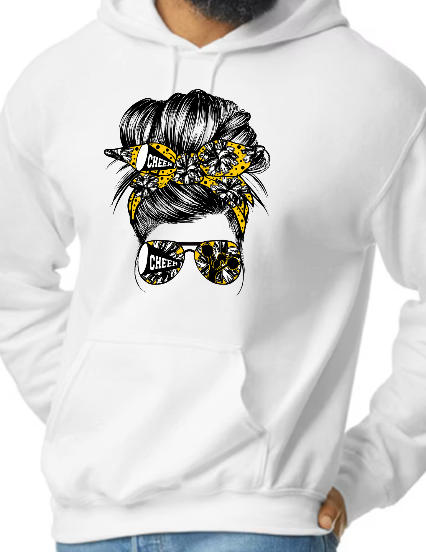 Cheer Mom Messy Bun- White